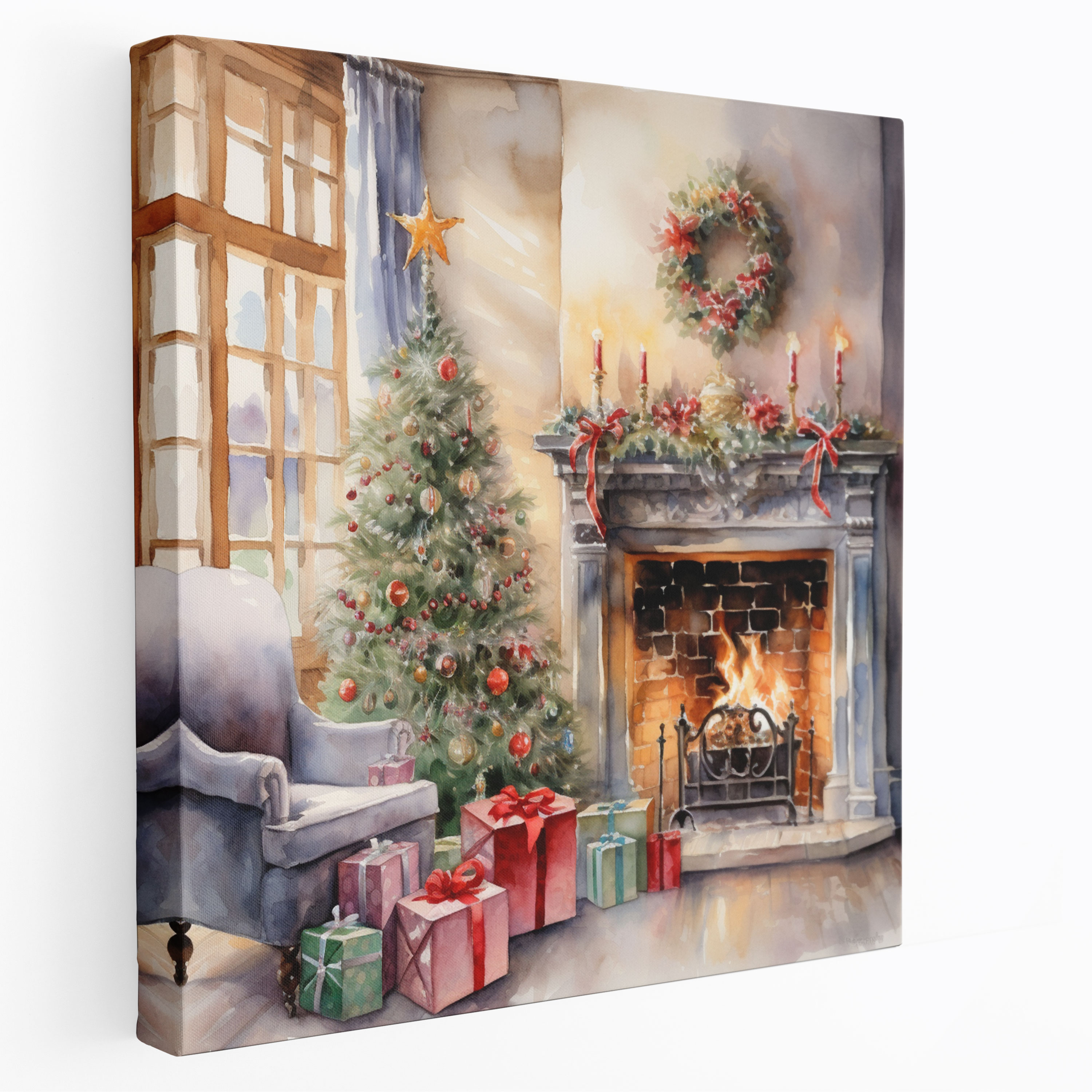 Christmas Watercolor Canvas Print - Christmas, Presents, Watercolor Painting, Wall Art