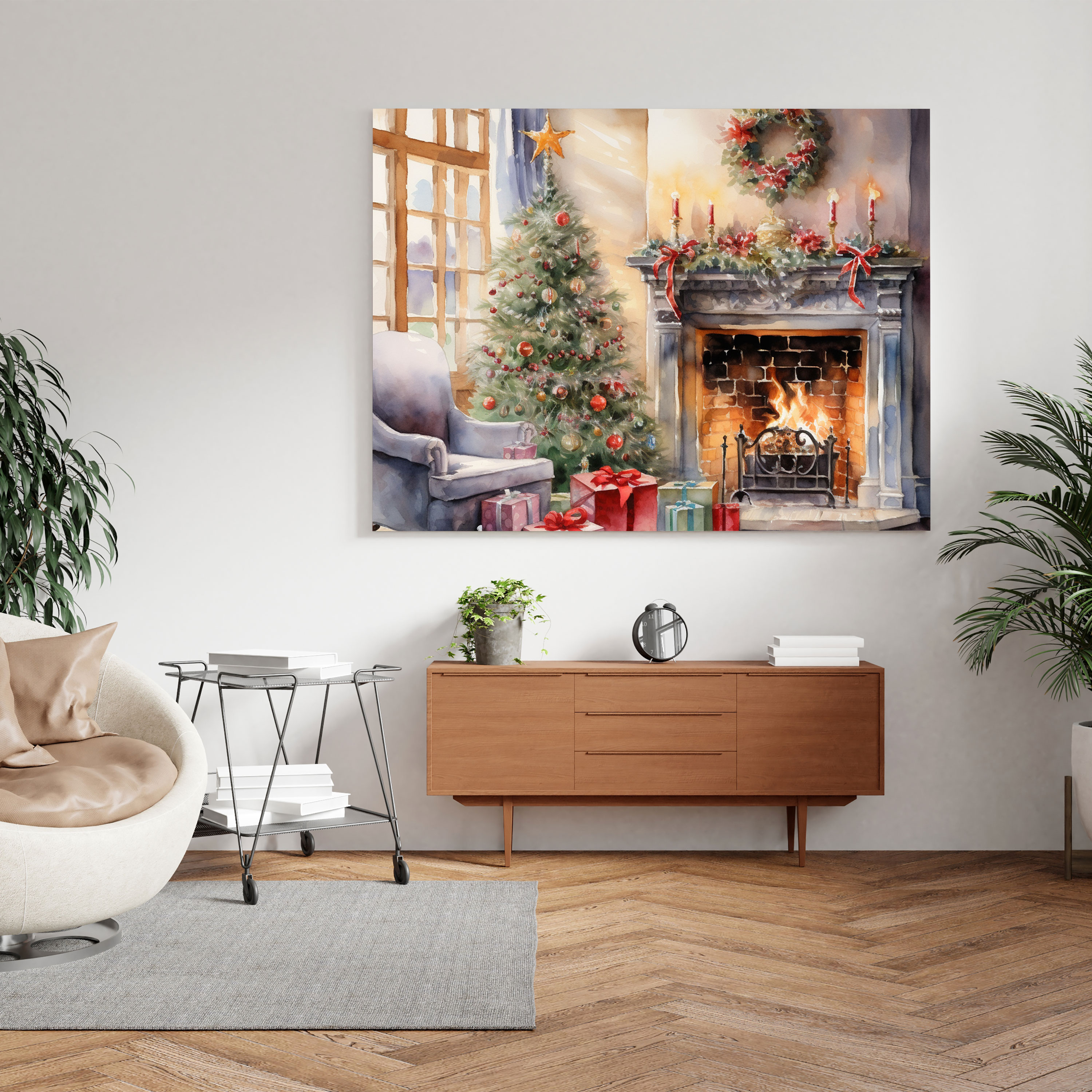 Christmas Watercolor Canvas Print - Christmas, Presents, Watercolor Painting, Wall Art
