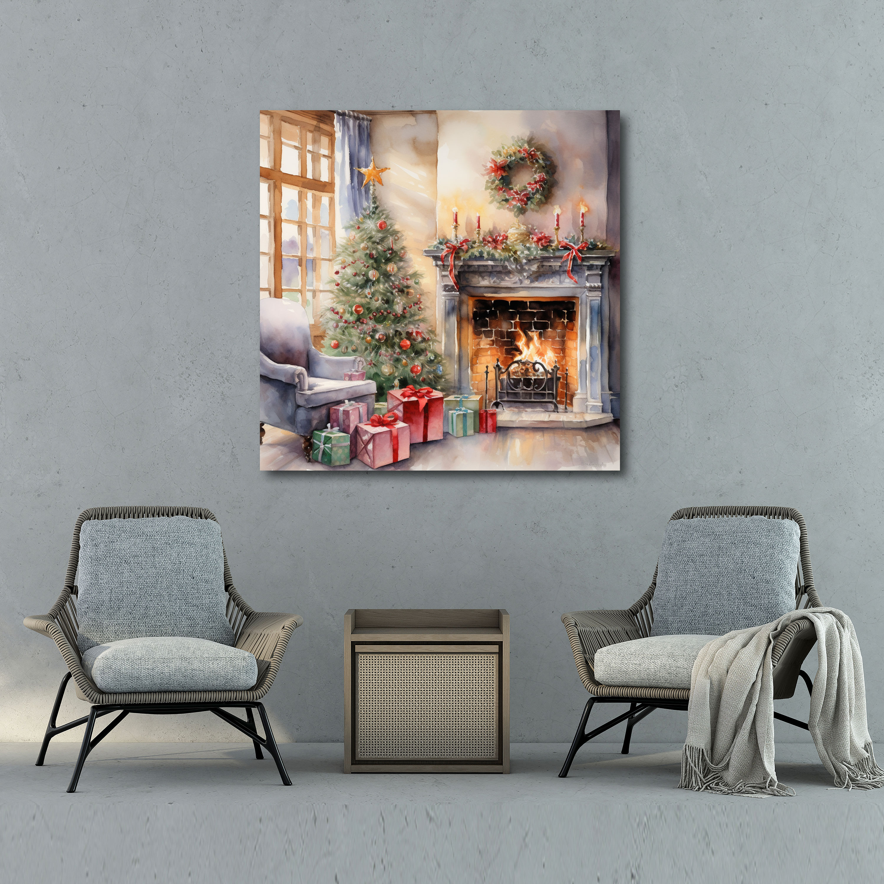 Christmas Watercolor Canvas Print - Christmas, Presents, Watercolor Painting, Wall Art