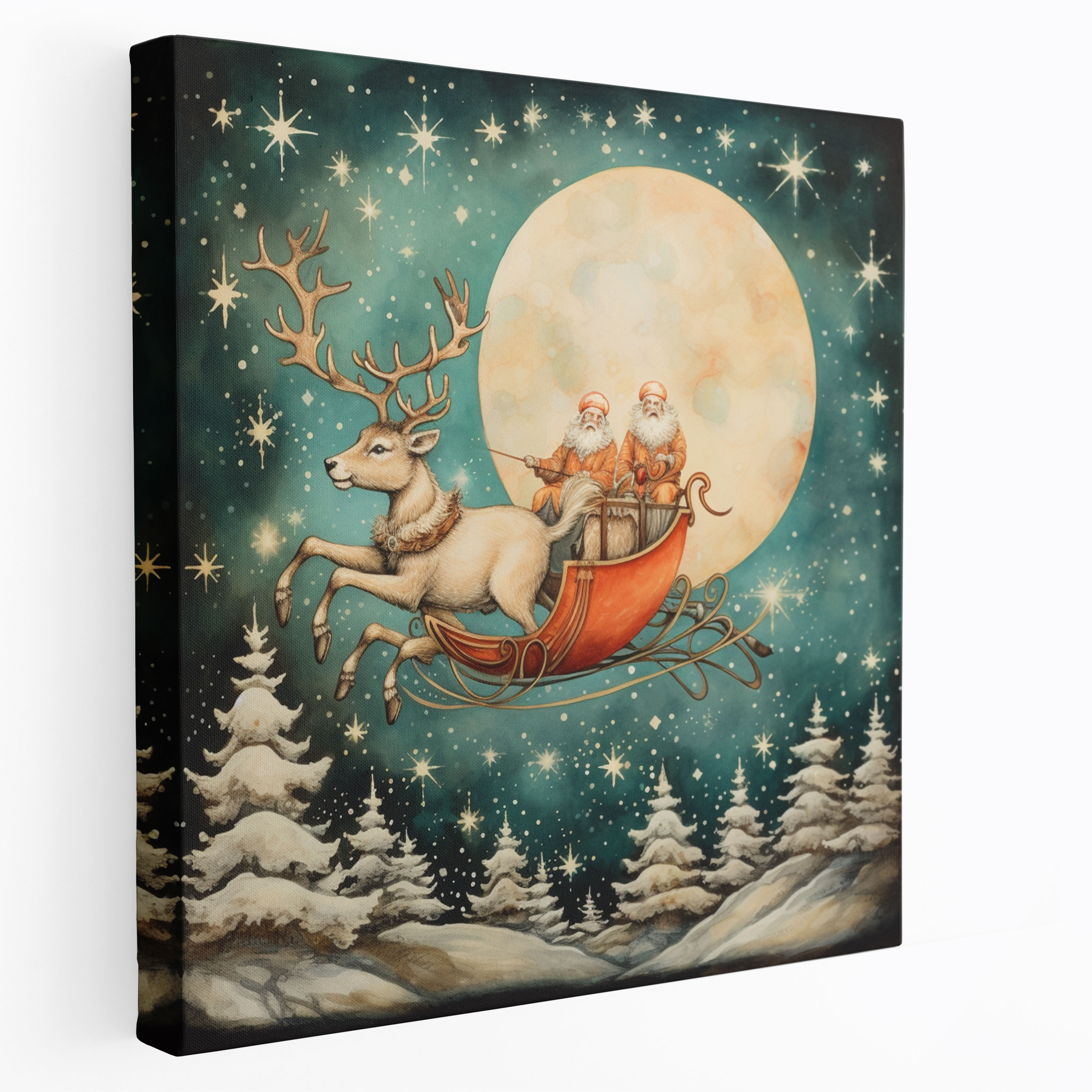 Christmas Hand-Drawn Wall Art - Christmas, Sleigh, Reindeer, Hand-Drawn Illustration