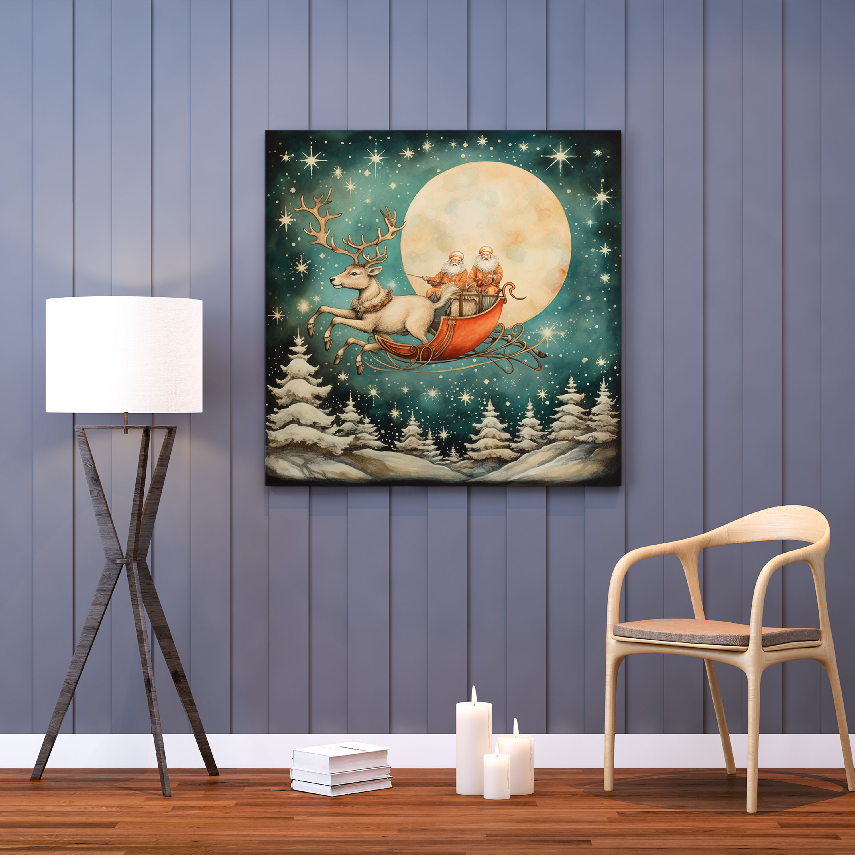 Christmas Hand-Drawn Wall Art - Christmas, Sleigh, Reindeer, Hand-Drawn Illustration