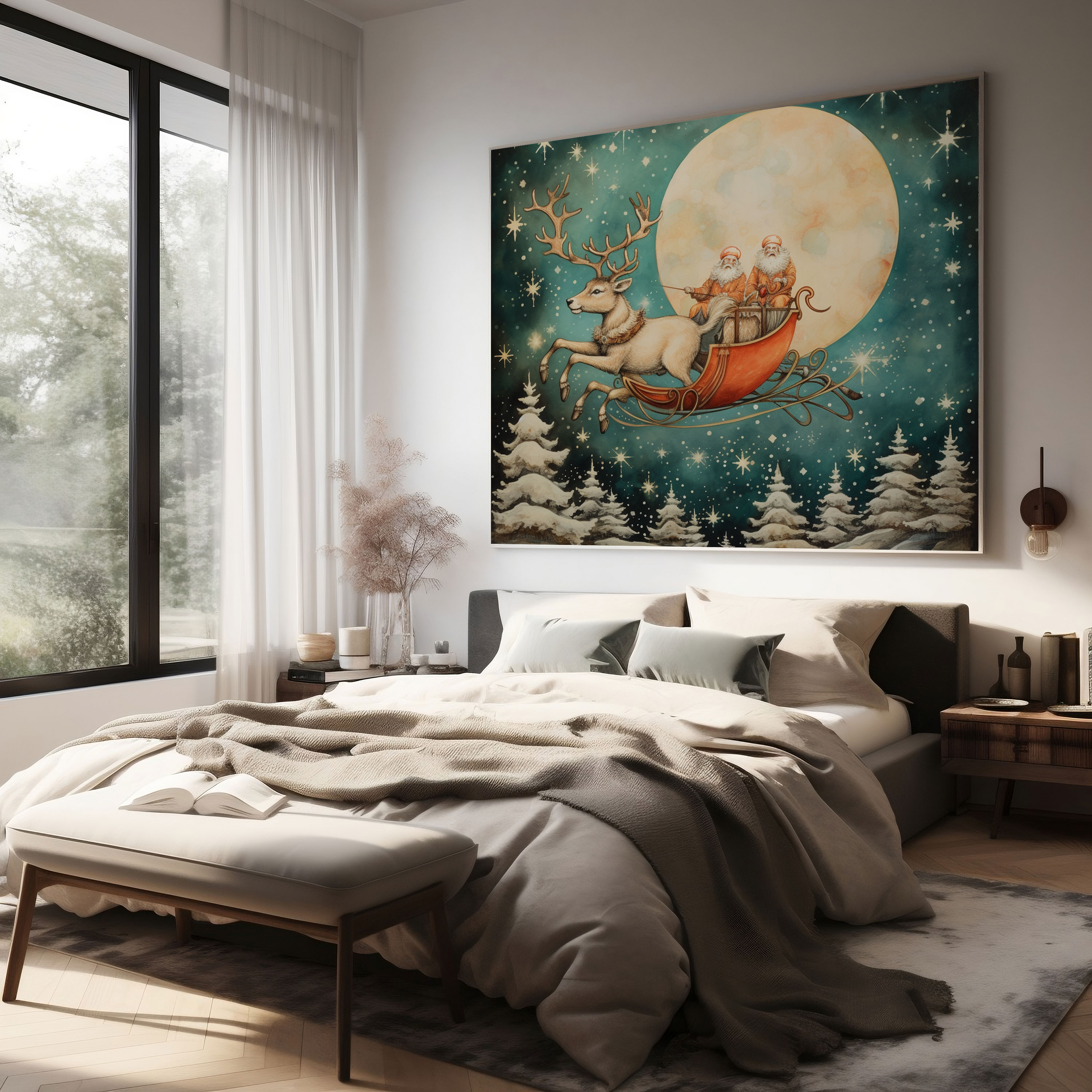 Christmas Hand-Drawn Wall Art - Christmas, Sleigh, Reindeer, Hand-Drawn Illustration