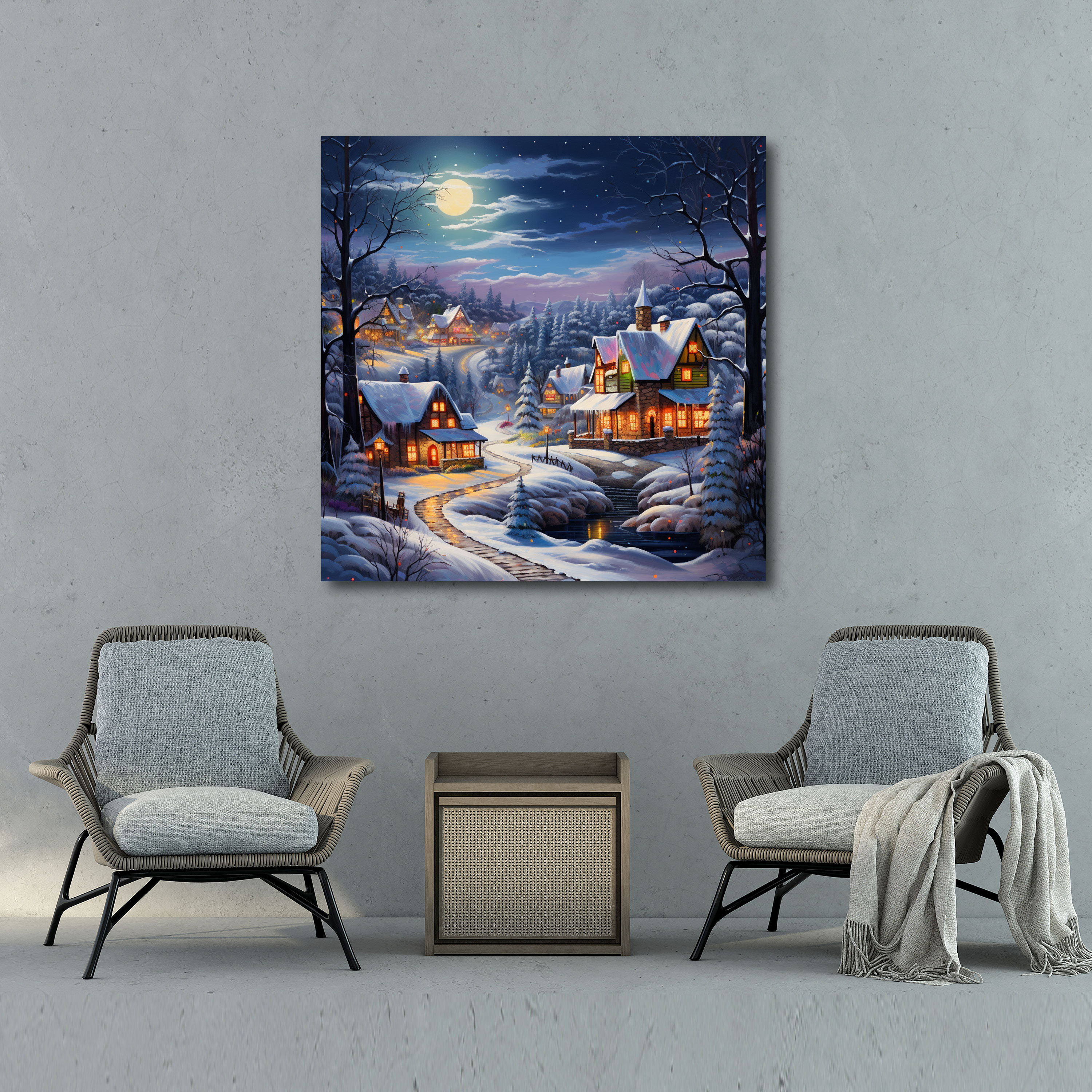Christmas Snowy Landscape Canvas Print - Christmas, Snowy Winter Landscape, Festive Oil Painting, Wall Decoration