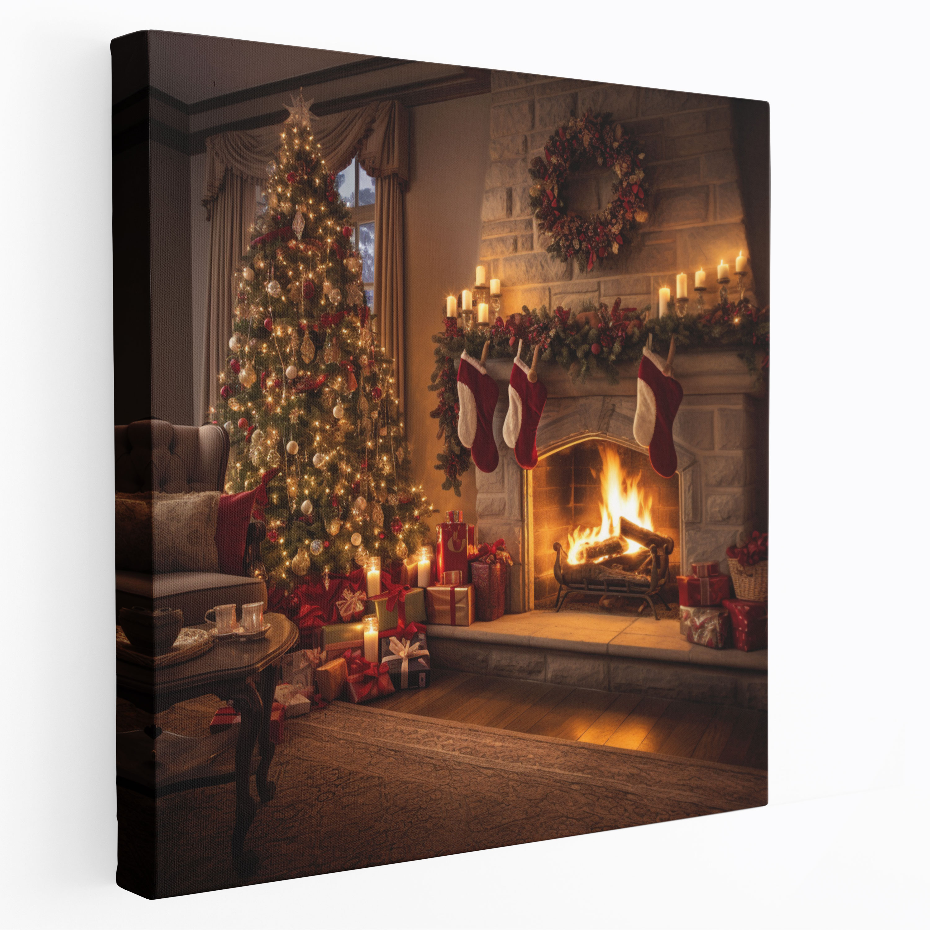 Cozy Christmas Living Room Canvas Print - Christmas, Canvas Wall Art, Holiday Season, Wall Art
