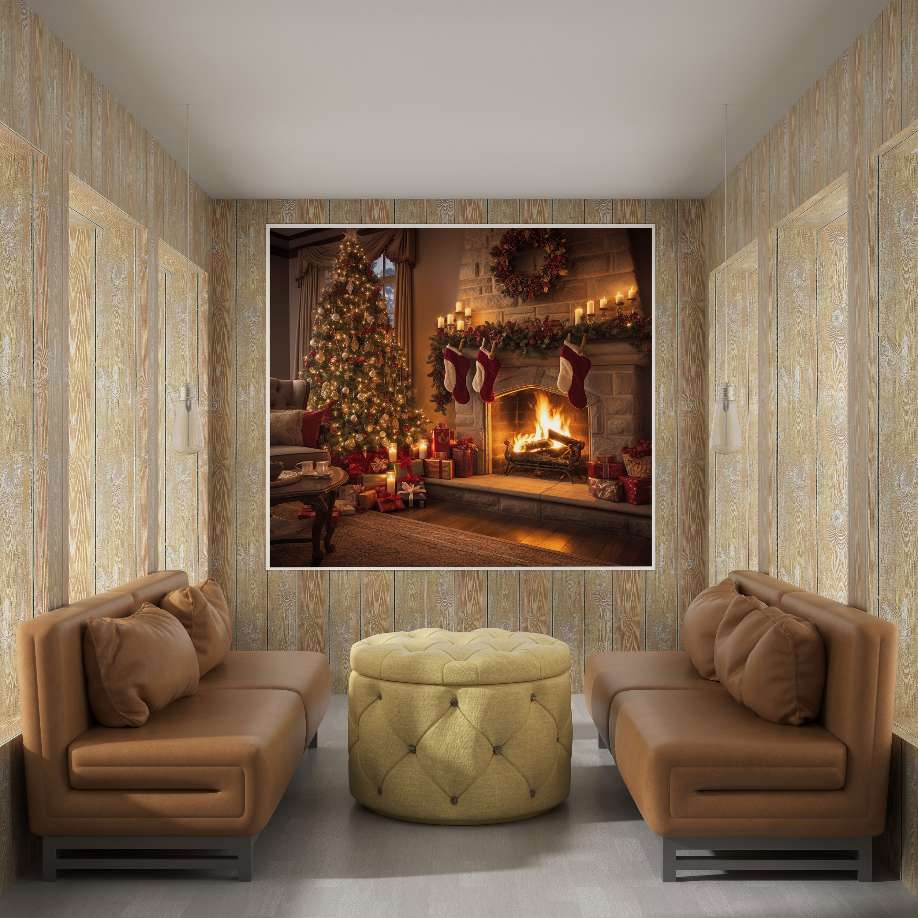 Cozy Christmas Living Room Canvas Print - Christmas, Canvas Wall Art, Holiday Season, Wall Art