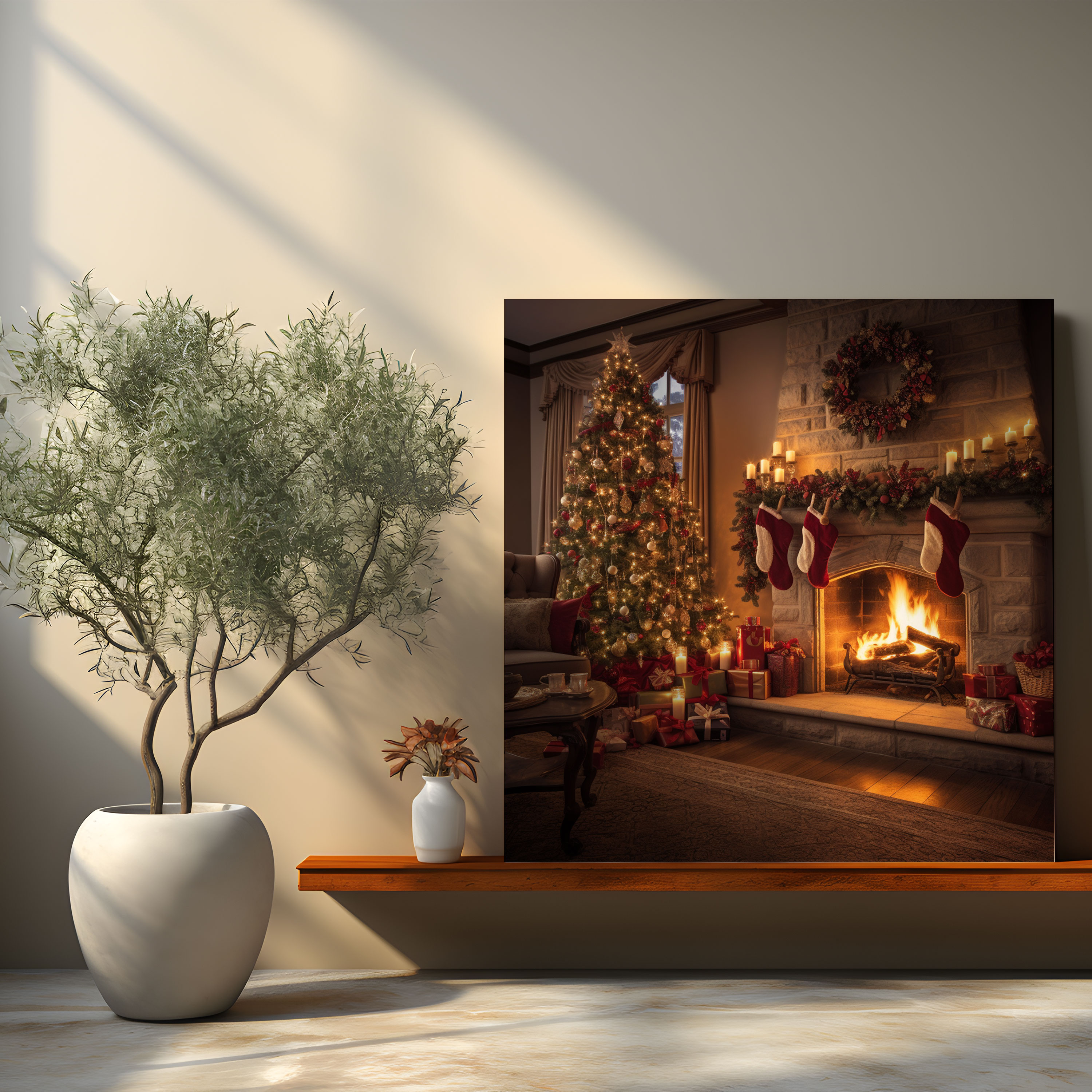 Cozy Christmas Living Room Canvas Print - Christmas, Canvas Wall Art, Holiday Season, Wall Art