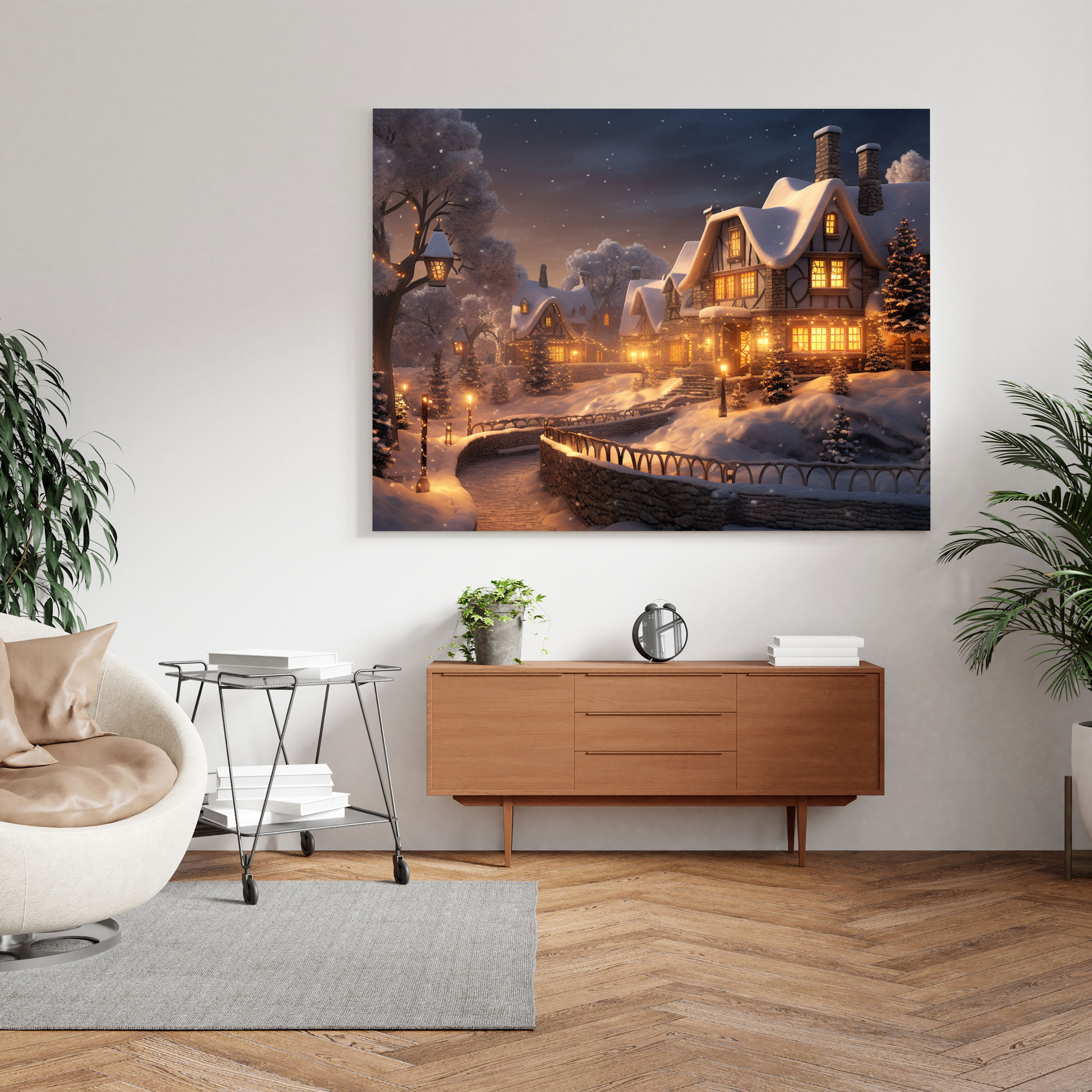 Karlı Köy Kanvas Tablo - Noel Tatil Sezonu