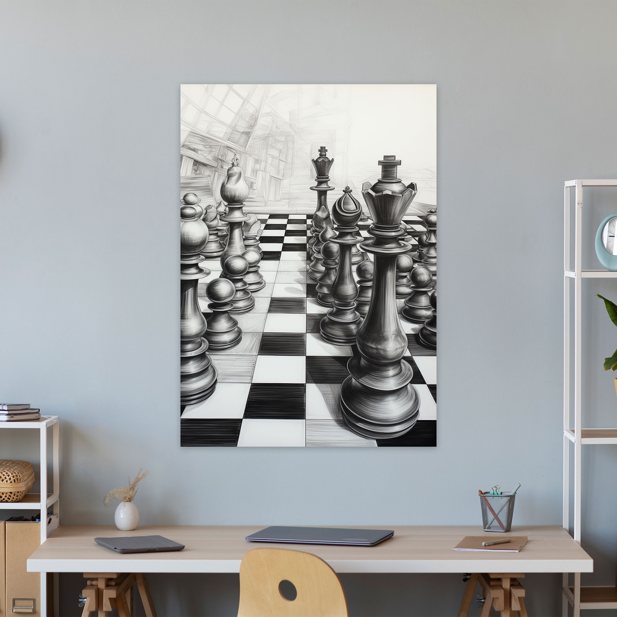Chessboard Sketch Wall Art - Chess, Home Decoration, Wall Art, Intricate Details