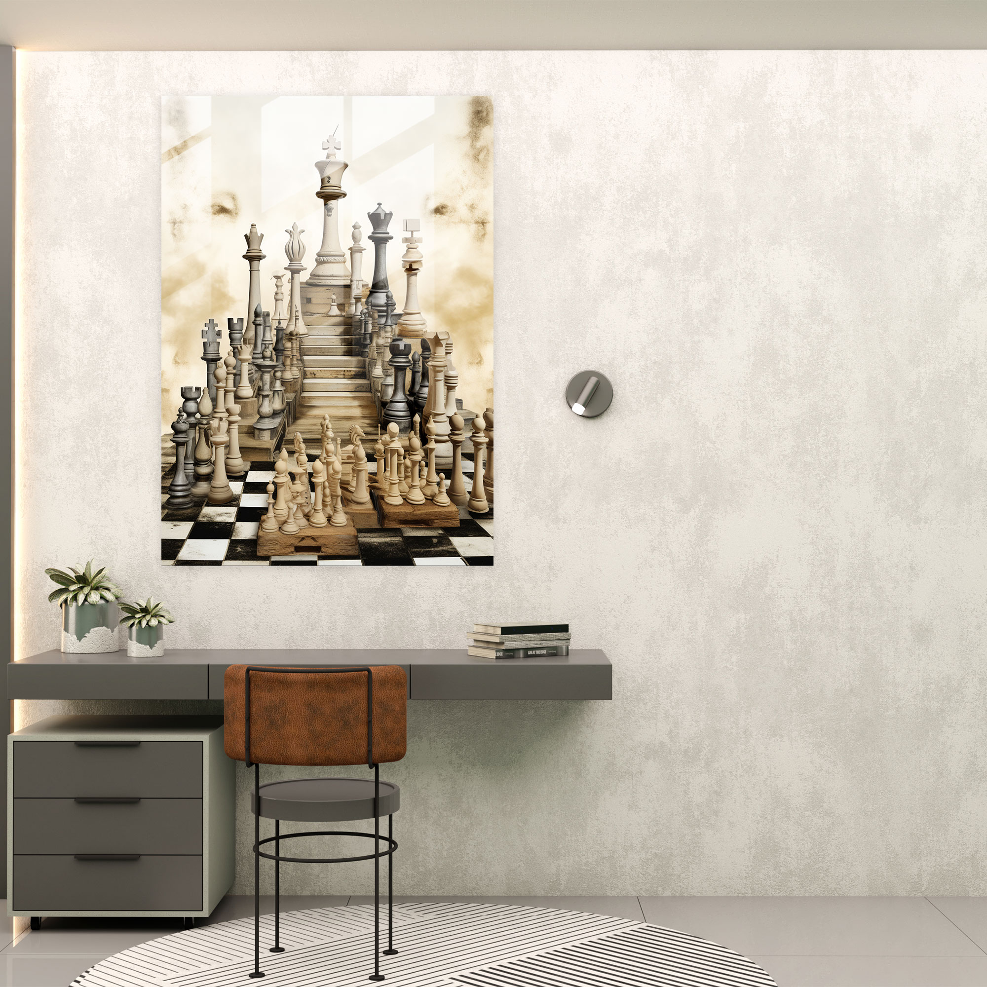 Satranç Modern Sanat Cam Tablo - Modern Sanat Cam Tablo Çağdaş Koleksiyon Sanat Eseri Duvar Dekorasyonu