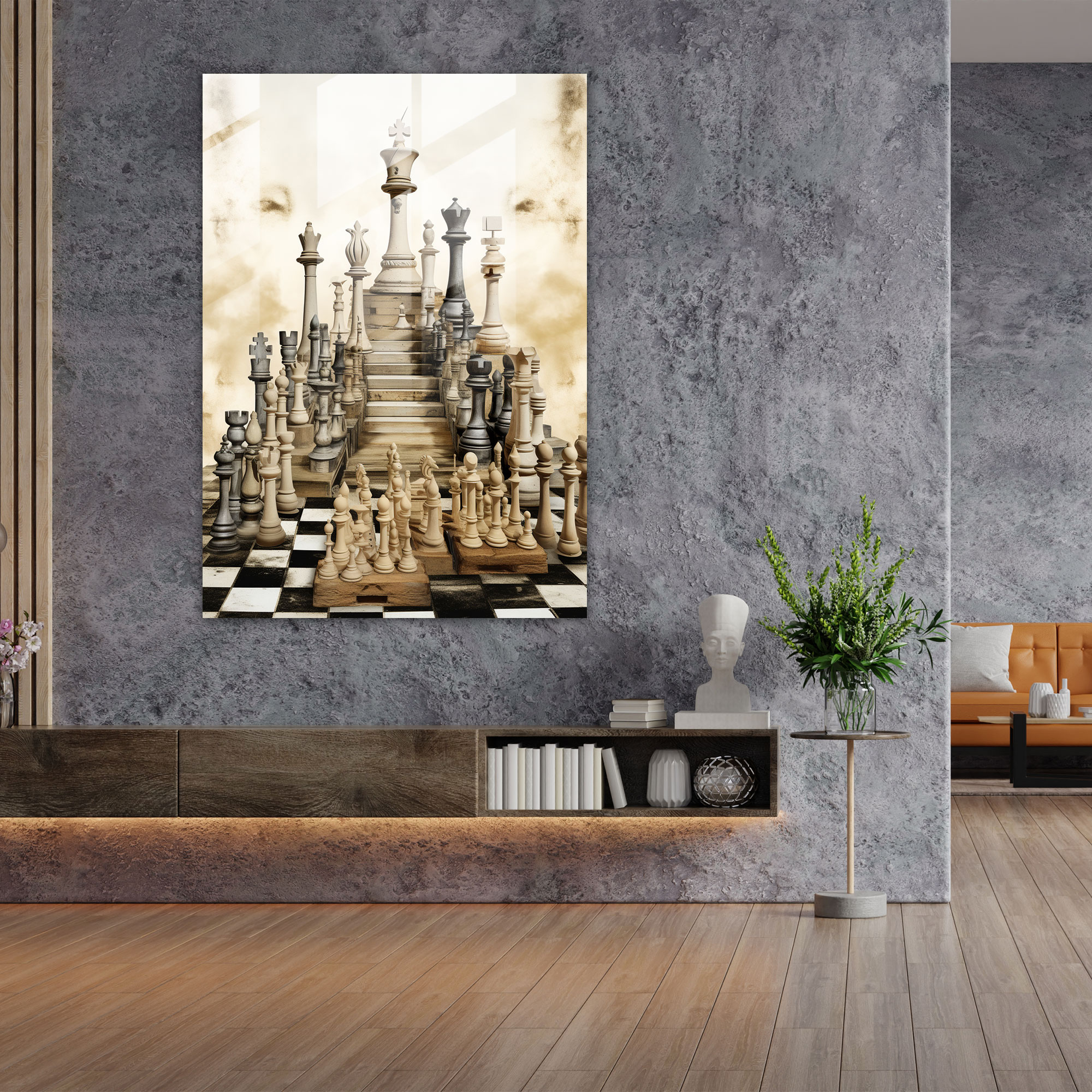 Satranç Modern Sanat Cam Tablo - Modern Sanat Cam Tablo Çağdaş Koleksiyon Sanat Eseri Duvar Dekorasyonu