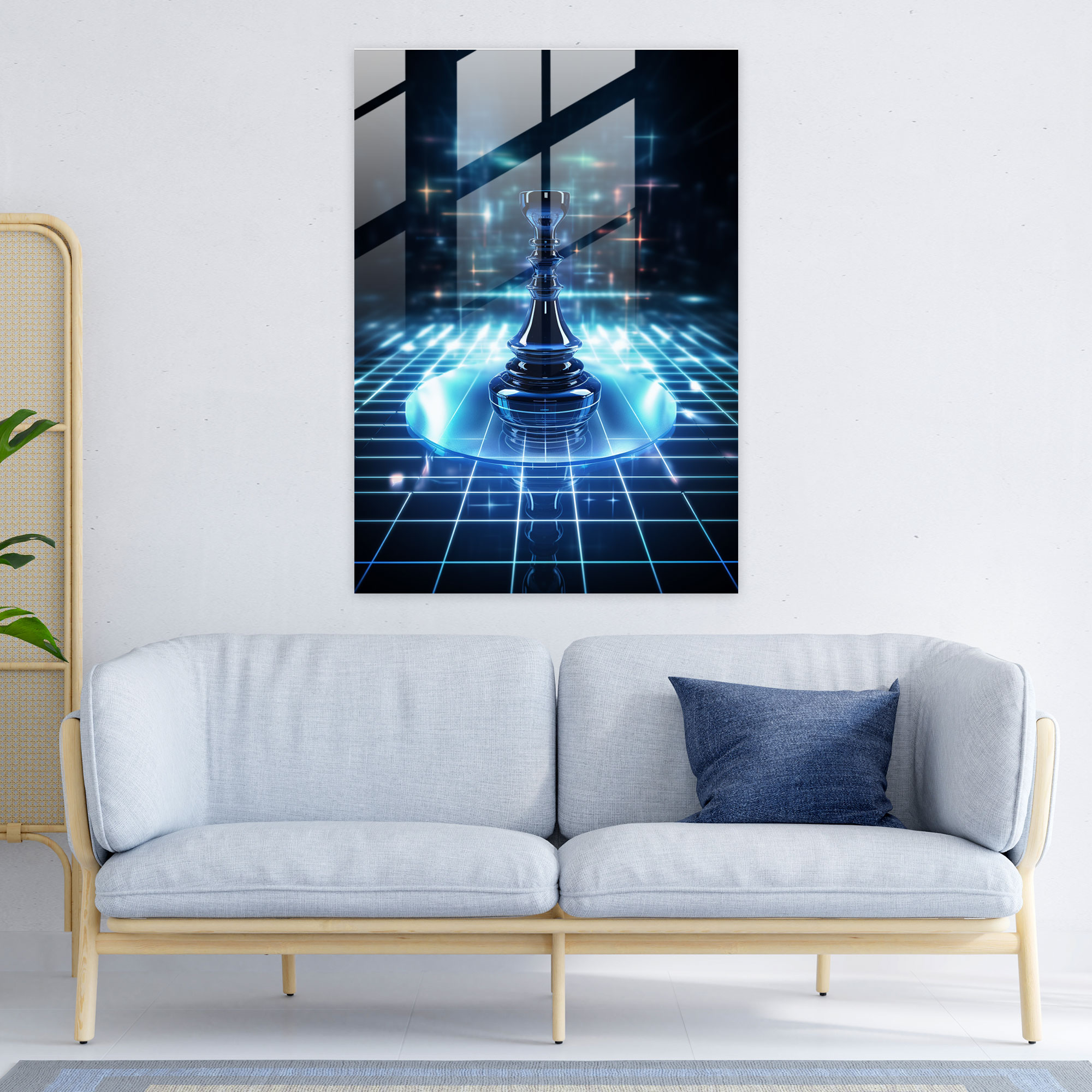 Futuristik Satranç Cam Tablo - Satranç Teknoloji Gelecek Konsepti