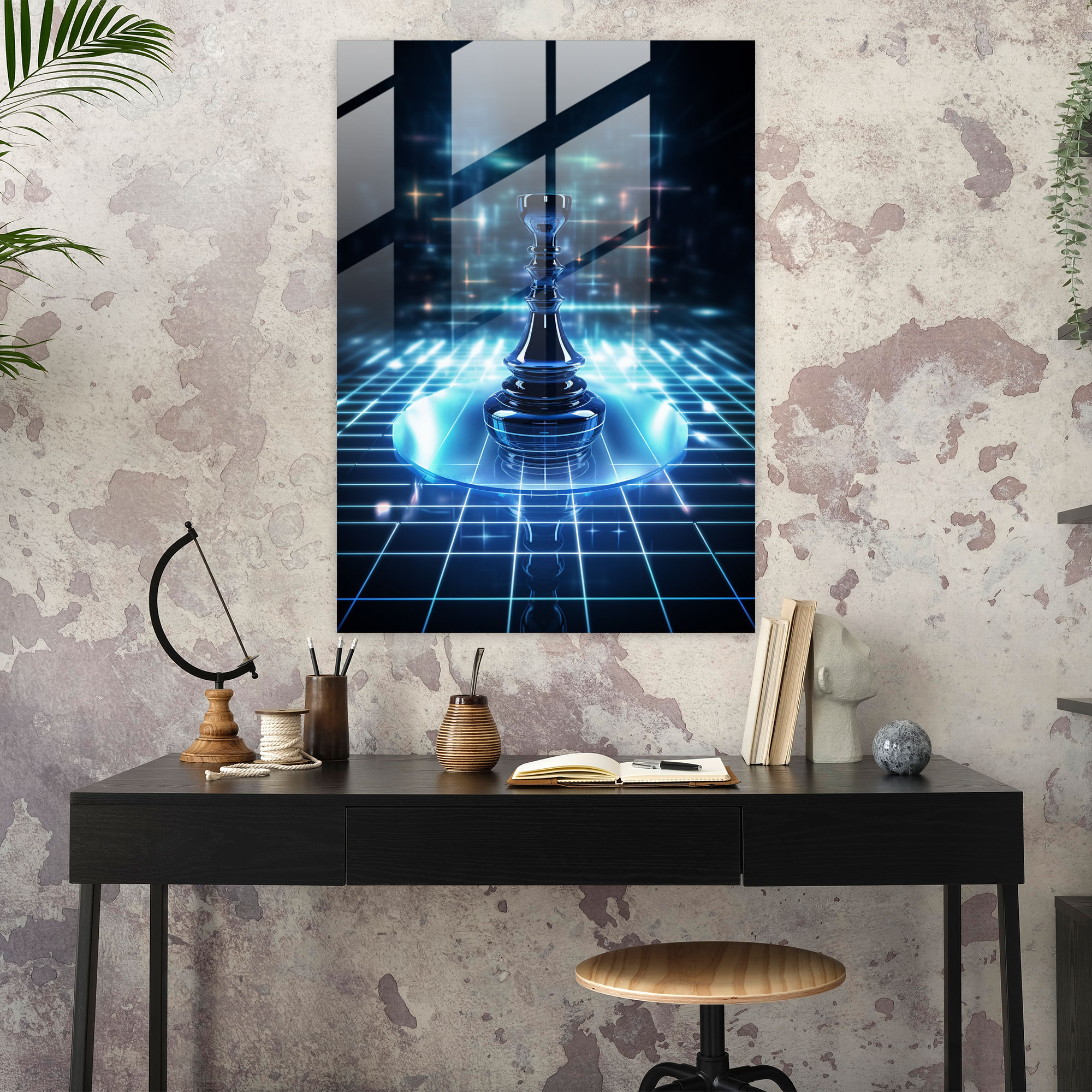 Futuristik Satranç Cam Tablo - Satranç Teknoloji Gelecek Konsepti