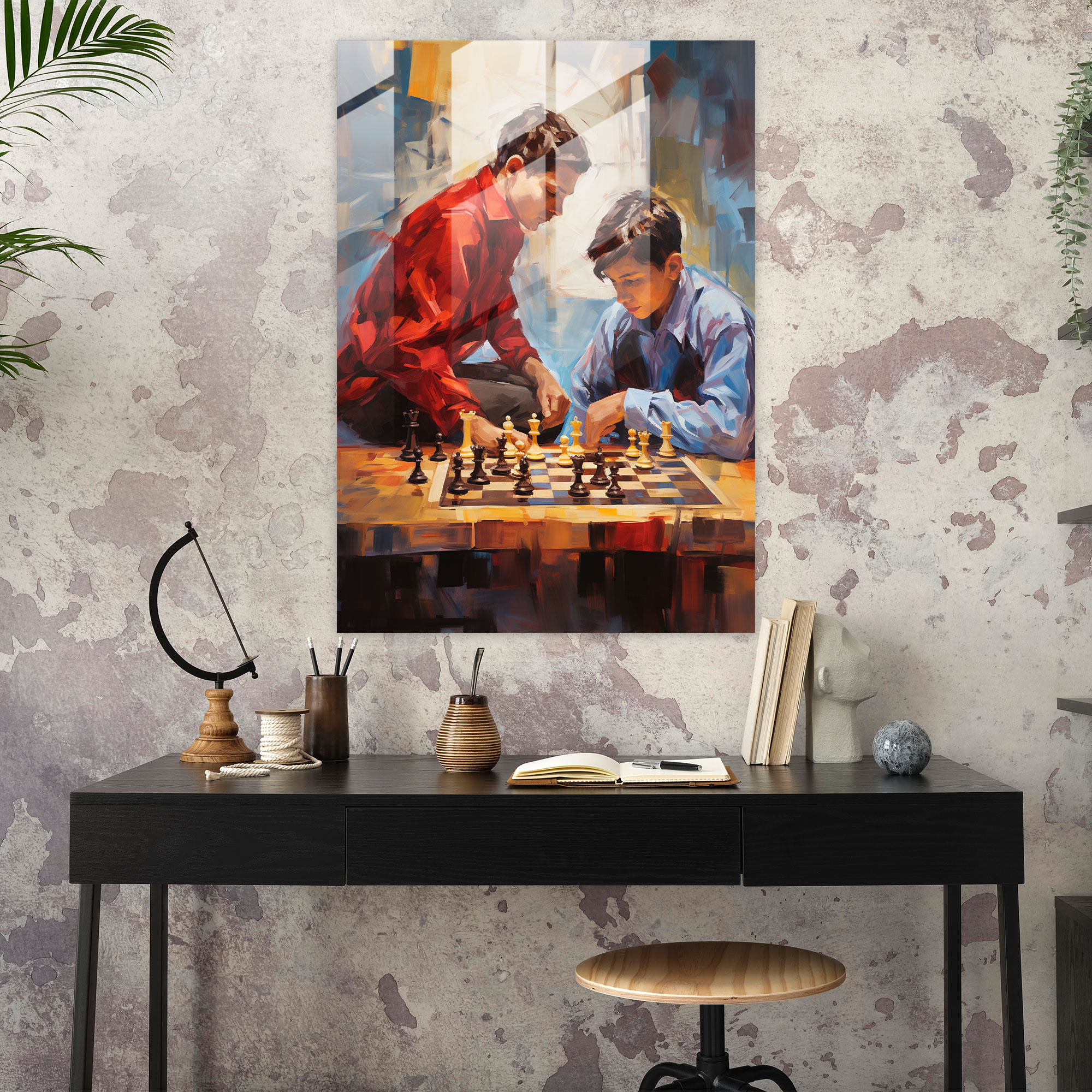 Şeffaf Cam Sanat - Satranç Canlı Renkler Yoğunluk Modern Sanat