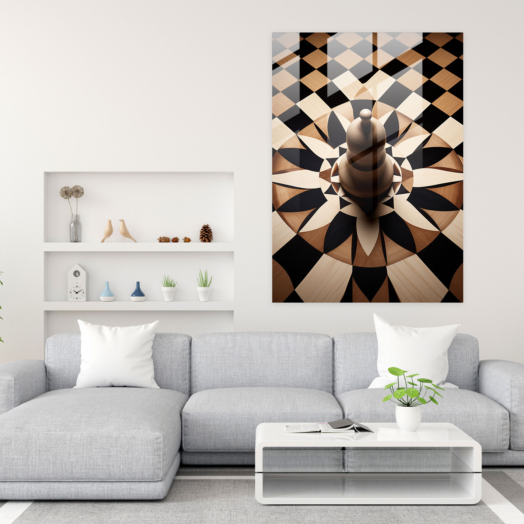 Şah Cam Tablo - Ev Dekorasyonu Geometrik Sanatsal İfade