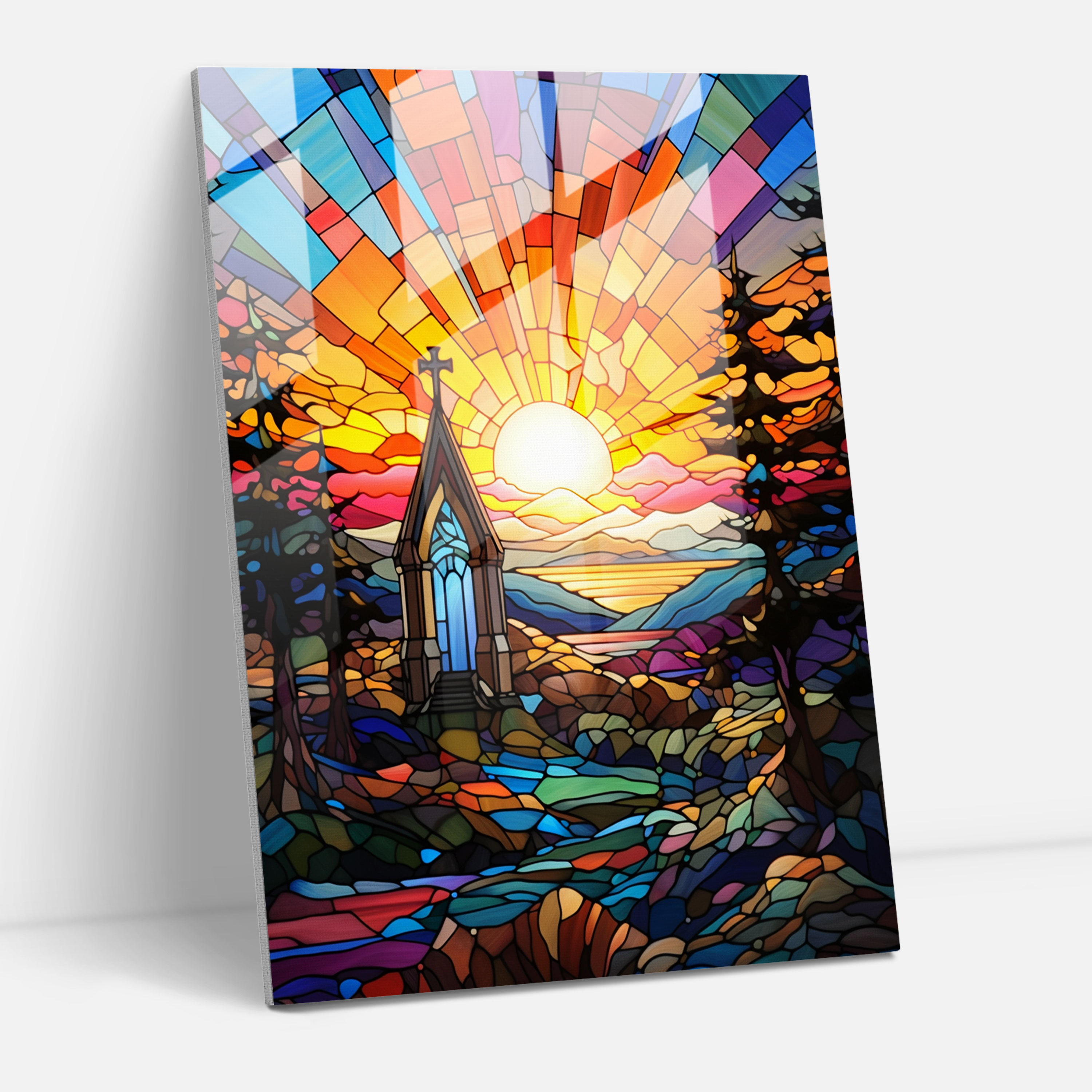 Colorful Stained Glass Church Glass Print - Church, Stained Glass, Church, Glass Art