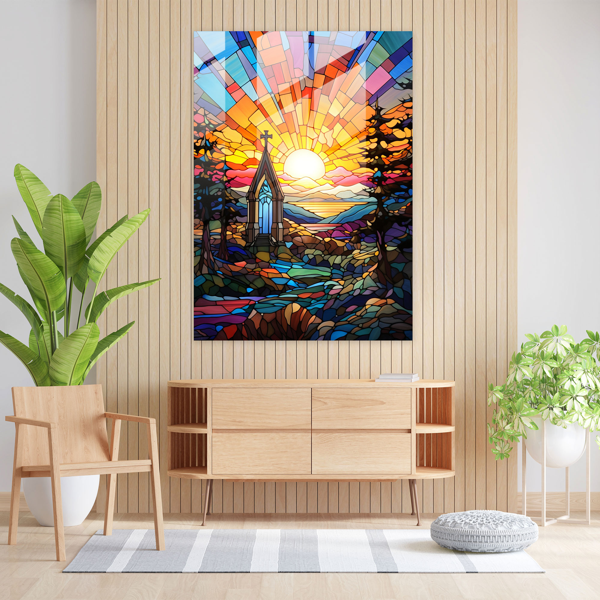 Colorful Stained Glass Church Glass Print - Church, Stained Glass, Church, Glass Art