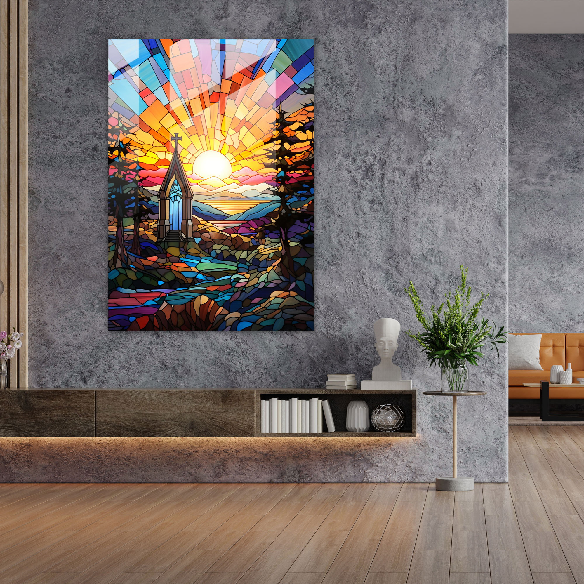 Colorful Stained Glass Church Glass Print - Church, Stained Glass, Church, Glass Art