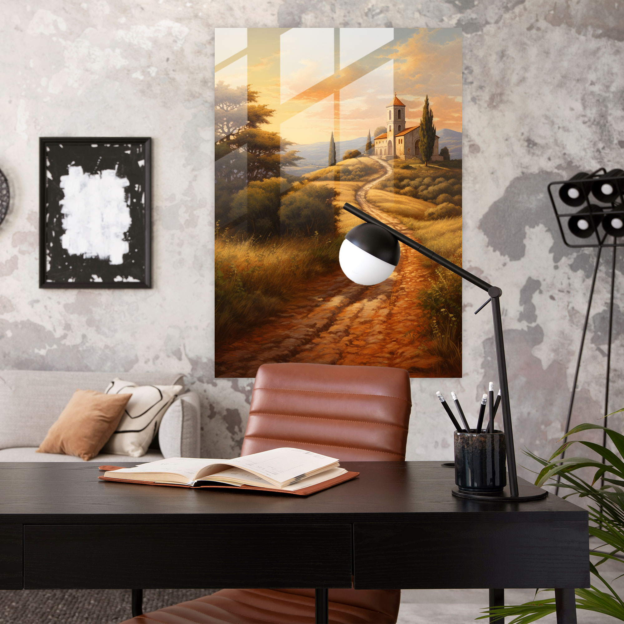 Serene Countryside Church Glass Print - Church, Home Decoration, Church, Glass Art