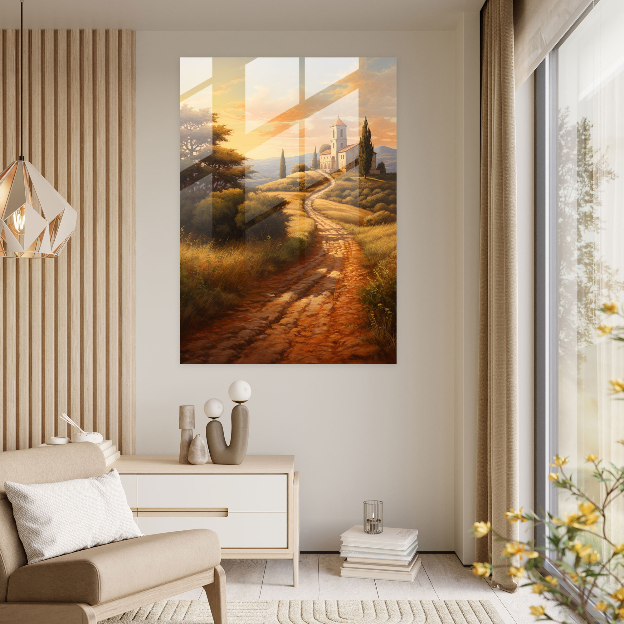 Serene Countryside Church Glass Print - Church, Home Decoration, Church, Glass Art