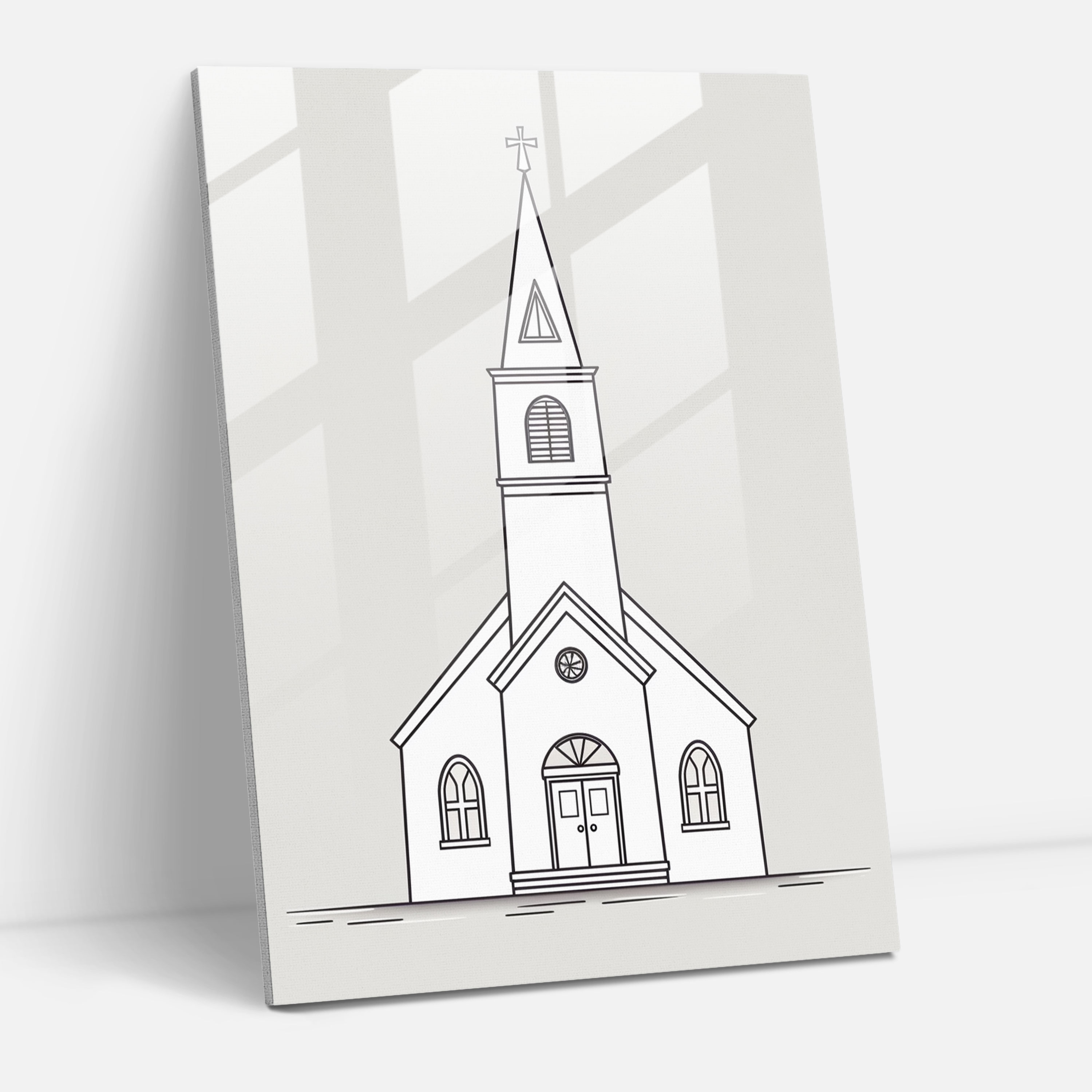 Minimalist Church Outline Glass Print - Church, Modern Art, Home Decoration, Glass Print