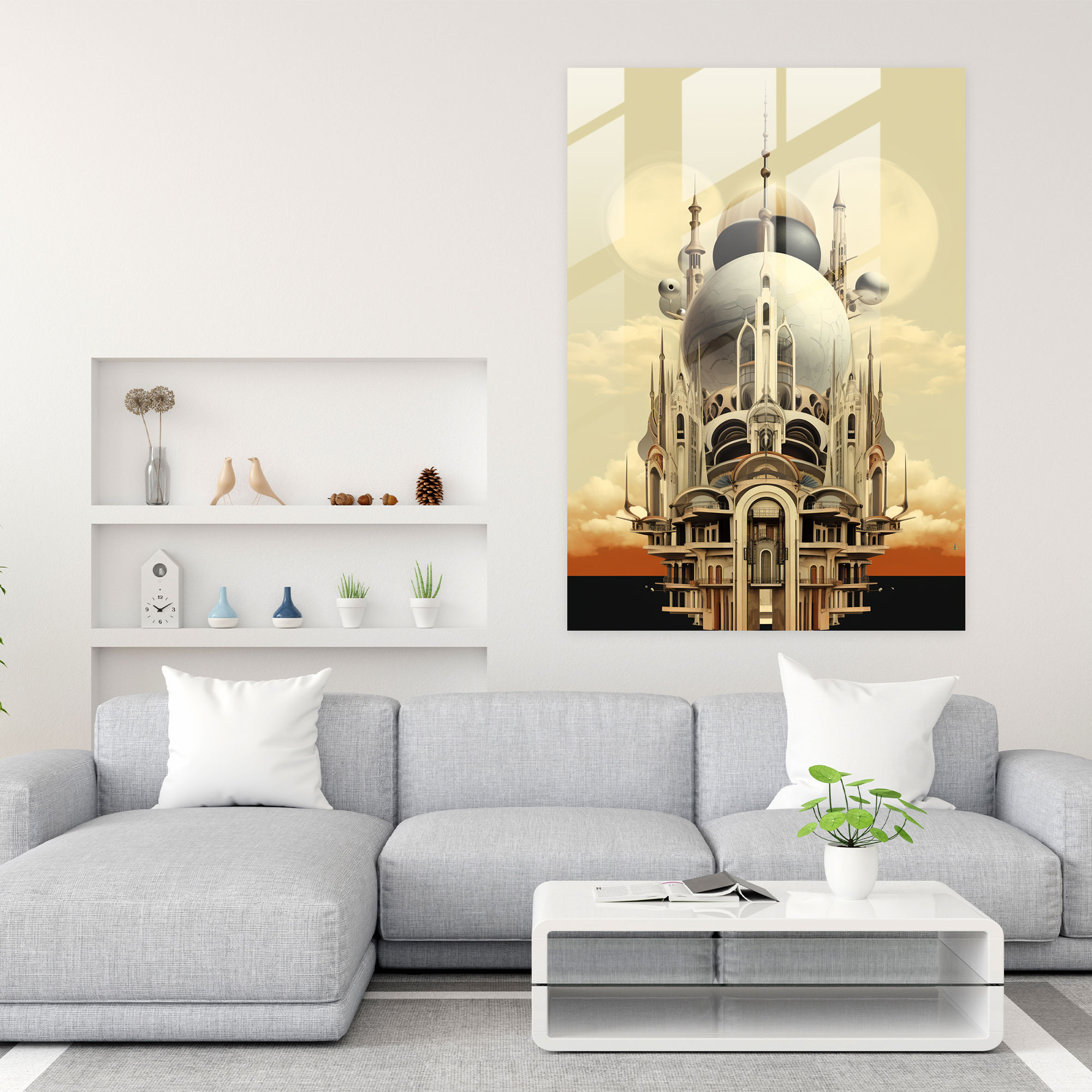 Surreal Church Architecture Glass Print - Church, Glass Art, Modern Art, Digital Collage