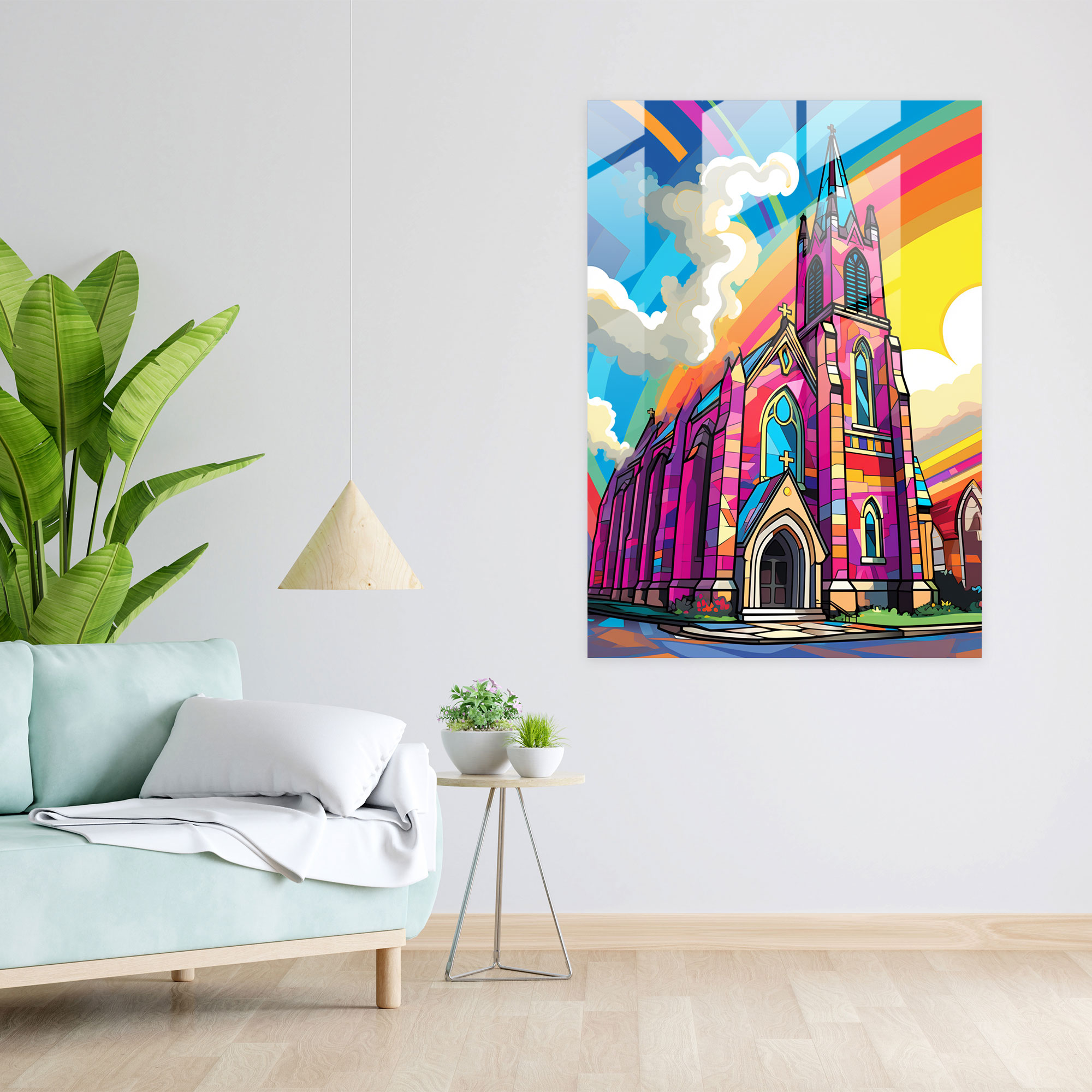 Bold Pop Art Church Glass Print - Church, Church, Pop Art, Glass Print