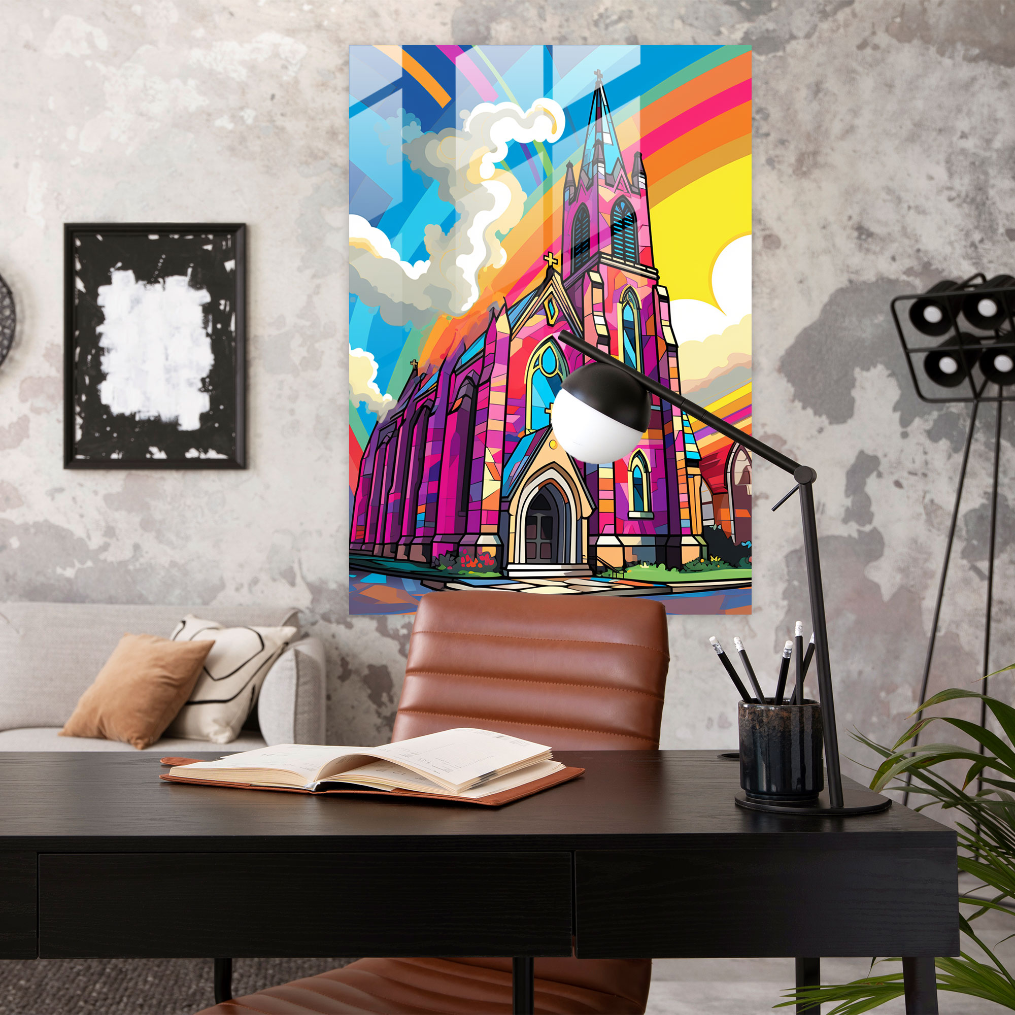 Bold Pop Art Church Glass Print - Church, Church, Pop Art, Glass Print