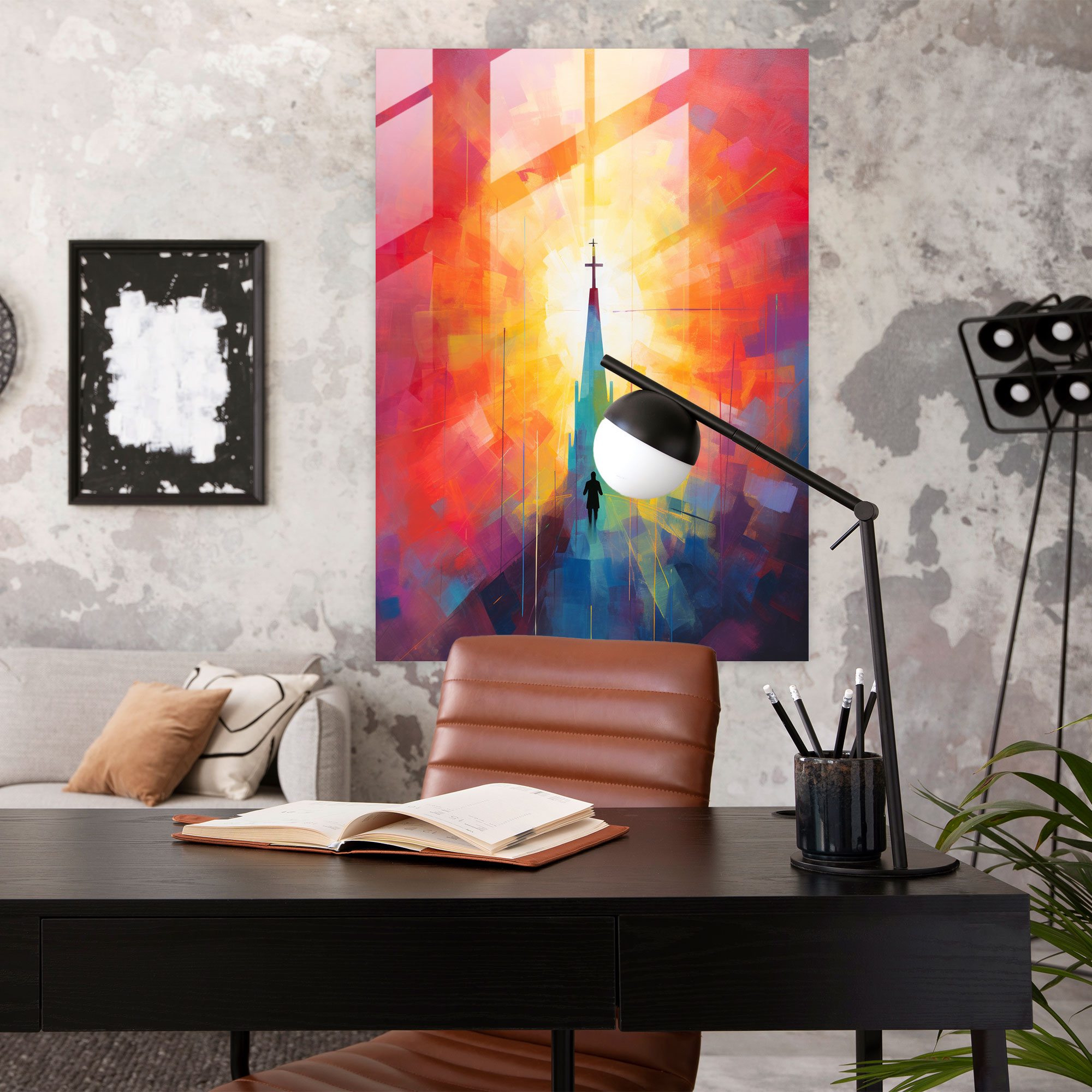 Church Glass Wall Art: Abstract Silhouette - Church, Contemporary Style, Modern Abstract Painting, Church Silhouette
