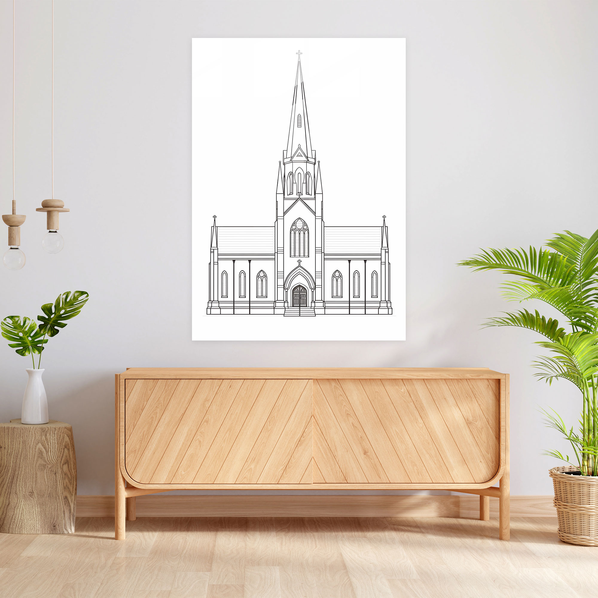 Church Glass Print: Minimalist Facade - Church, Modern Art, Glass Print, Church