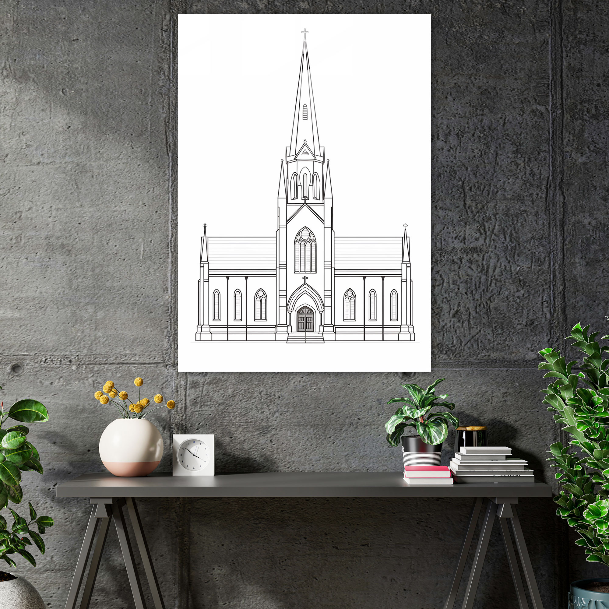Church Glass Print: Minimalist Facade - Church, Modern Art, Glass Print, Church