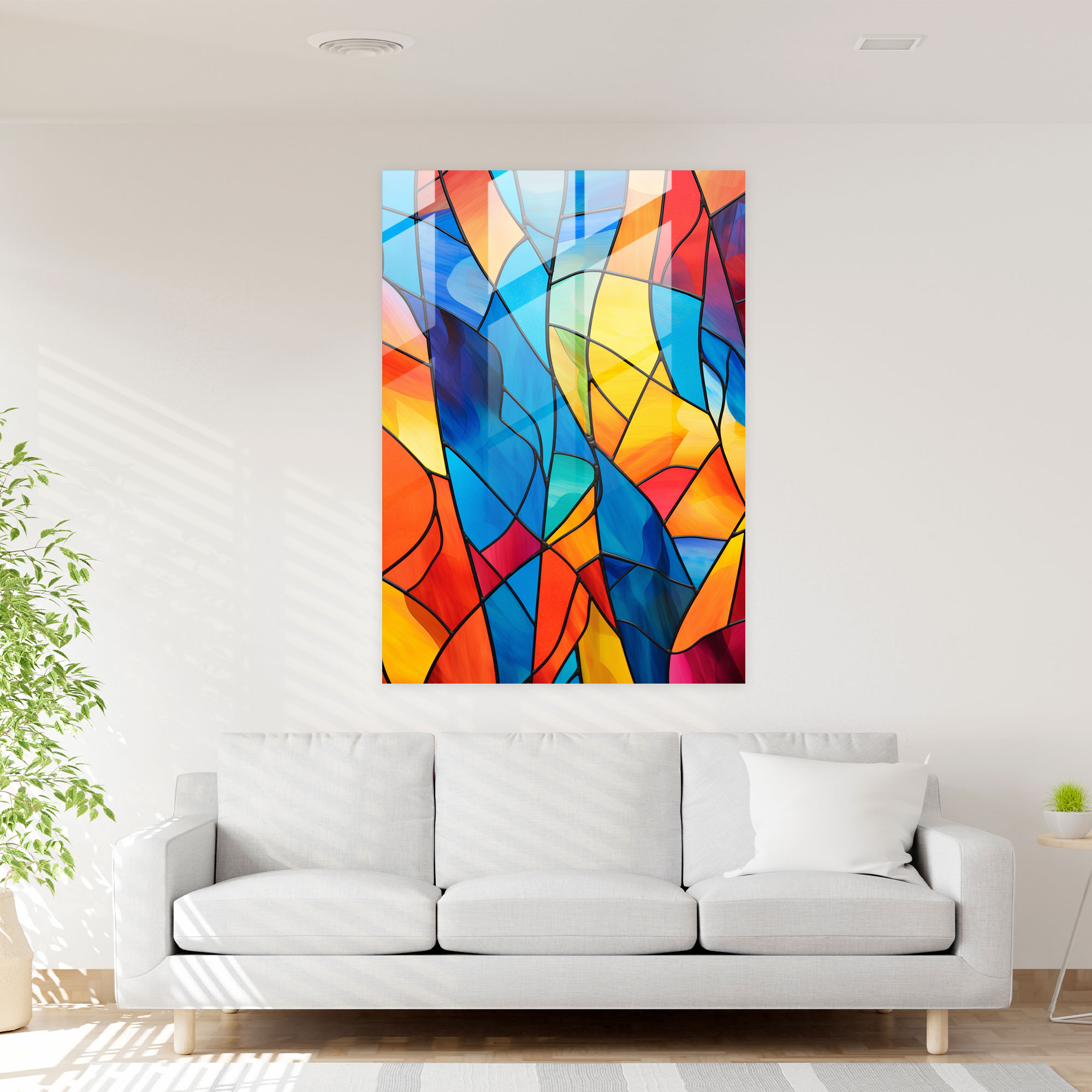Church Glass Wall Art: Abstract Twist - Church, Modern Art, Vibrant Colors, Glass Wall Art