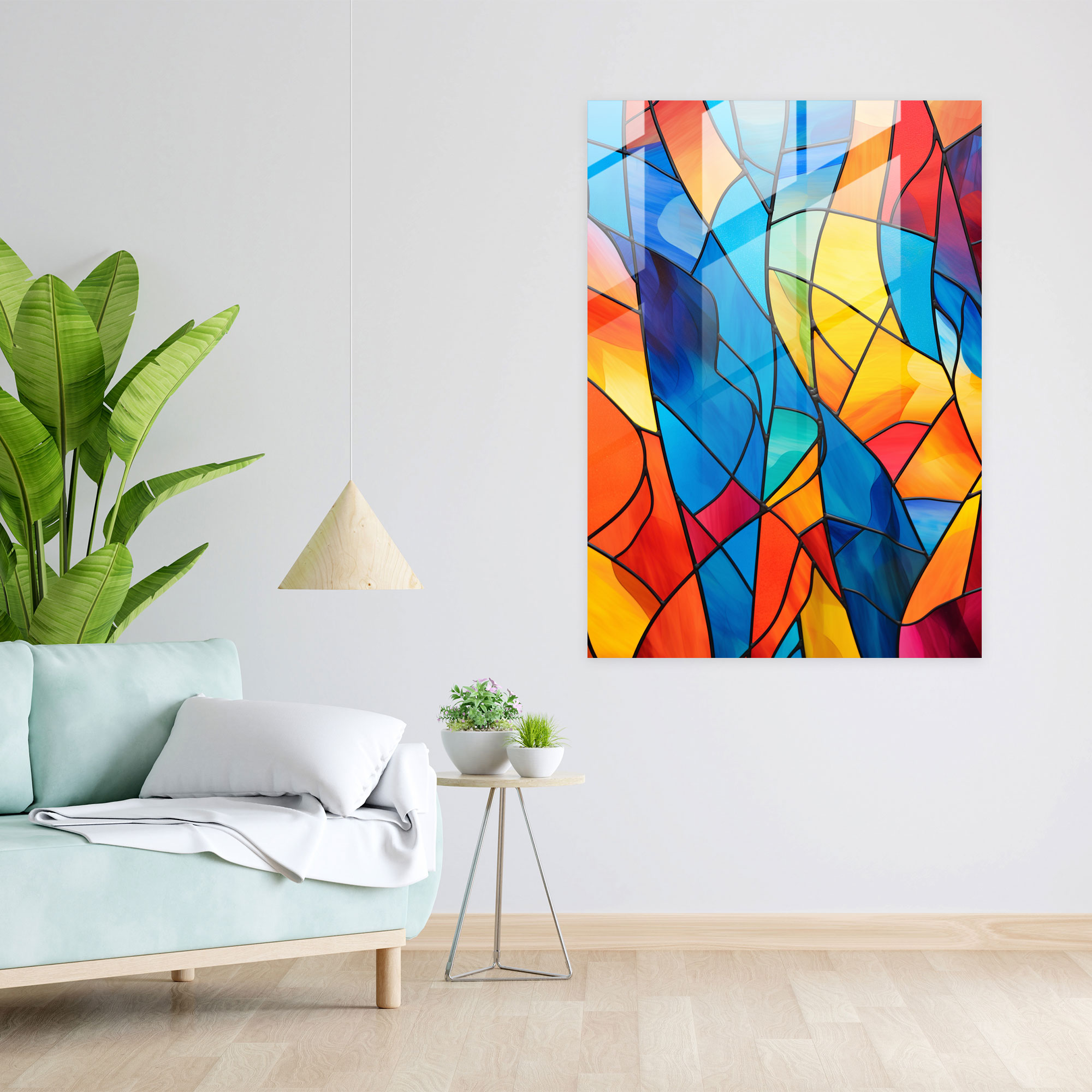 Church Glass Wall Art: Abstract Twist - Church, Modern Art, Vibrant Colors, Glass Wall Art