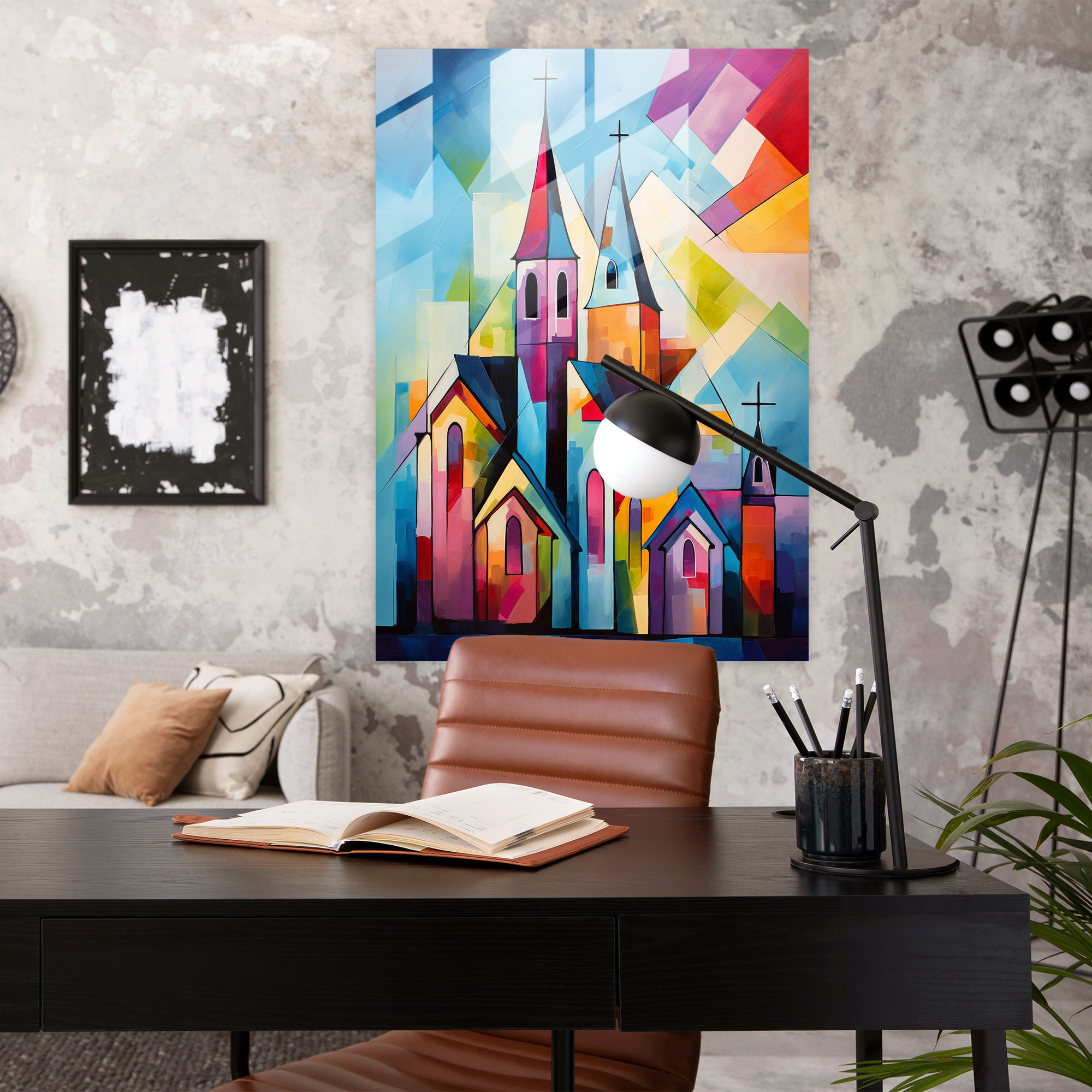 Church Glass Print - Church, Abstract, Church, Abstract Shapes