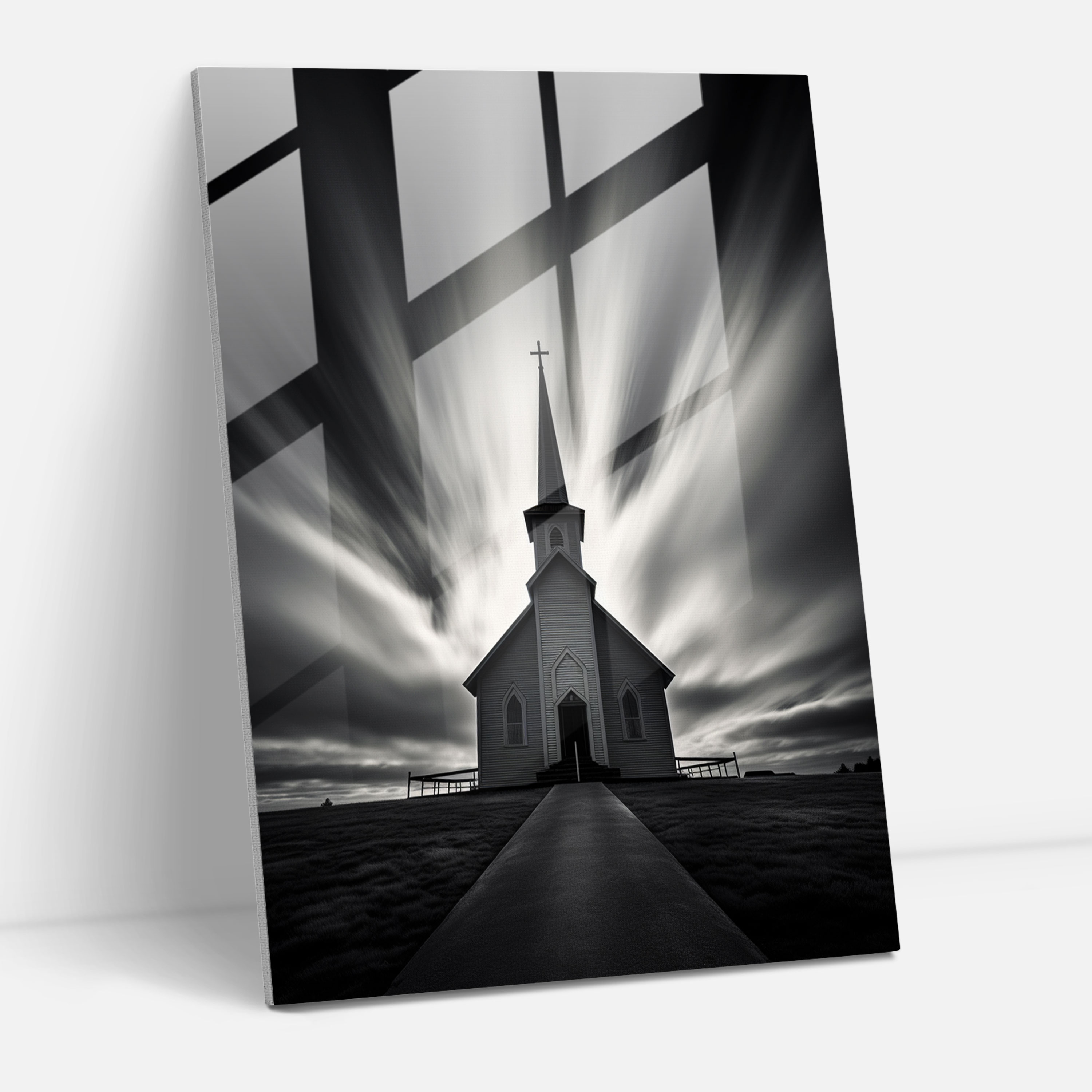 Church Glass Print - Church, Monochromatic Photograph, Home Decoration, Glass Wall Art