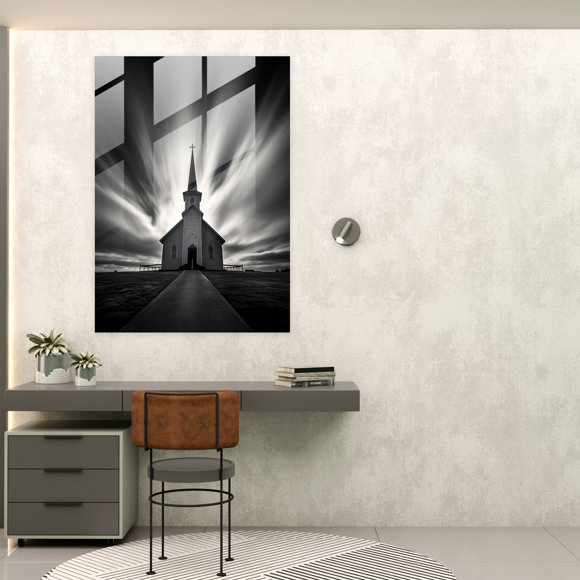 Church Glass Print - Church, Monochromatic Photograph, Home Decoration, Glass Wall Art