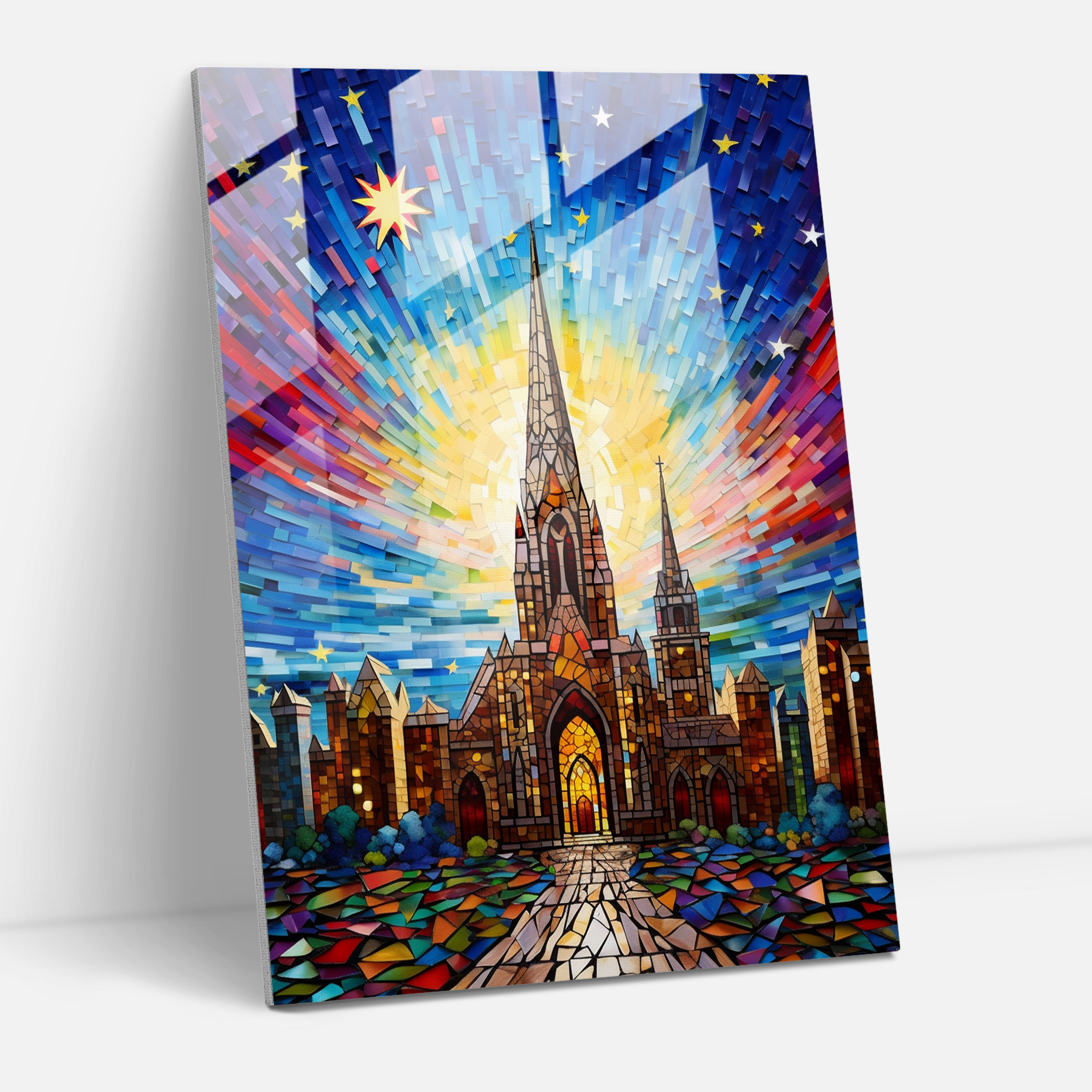Church Glass Wall Art - Church, Glass Art, Modern Mosaic, Glass Print