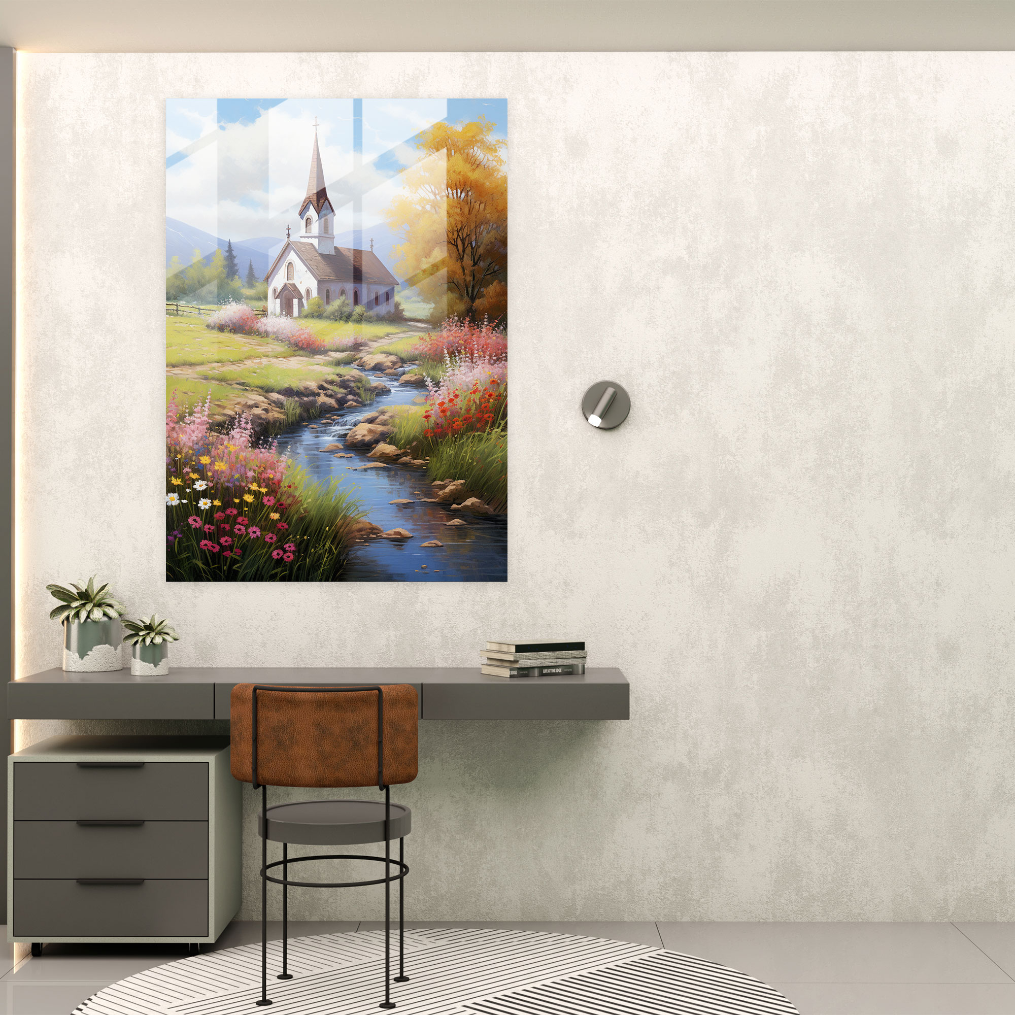 Traditional Church Glass Print - Church, Glass Wall Art, Wall Decoration, Blooming Flowers