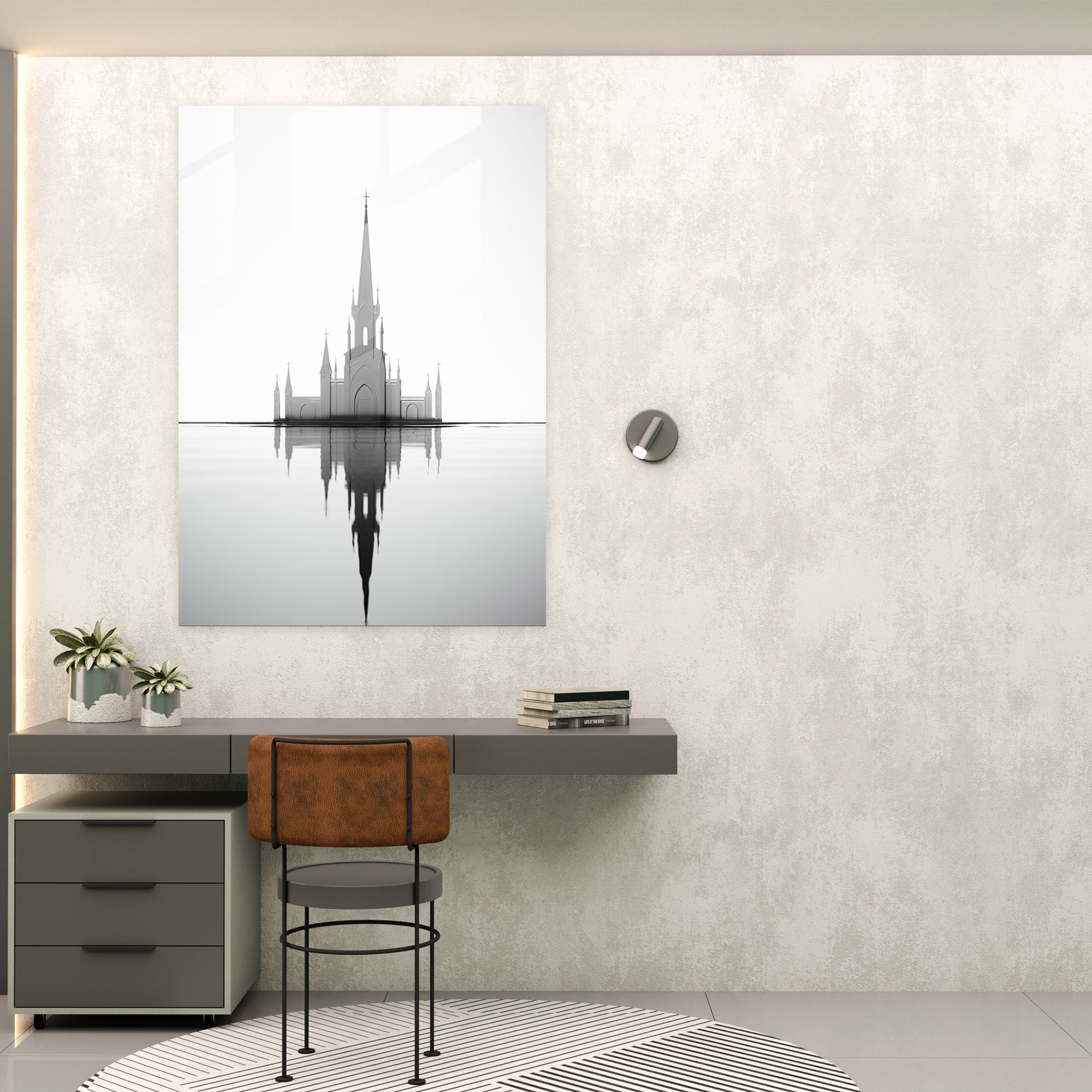 Minimalist Kilise Cam Tablosu - Kilise Cam Duvar Sanatı Şık Basit Siluet