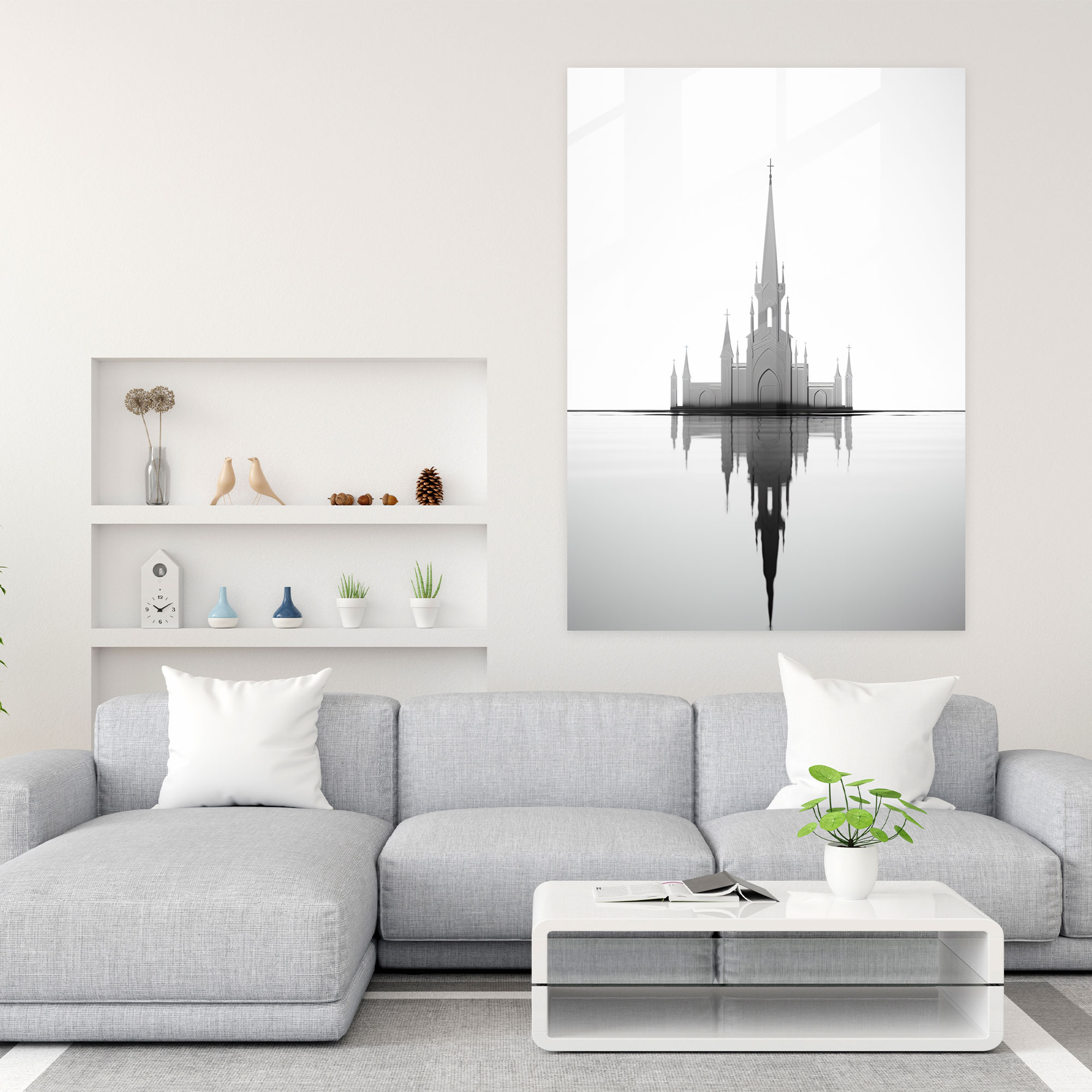 Minimalist Kilise Cam Tablosu - Kilise Cam Duvar Sanatı Şık Basit Siluet