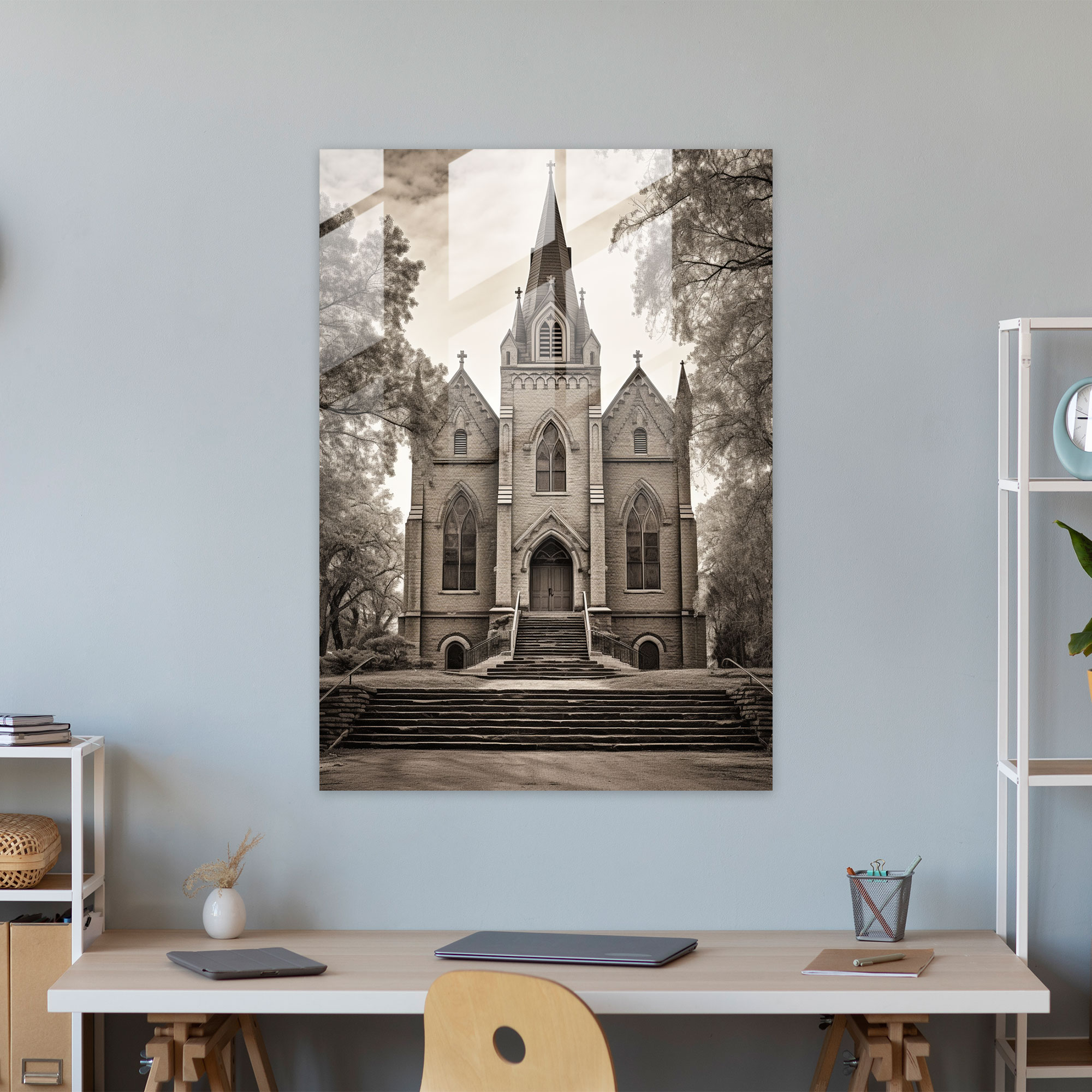Vintage Church Glass Print - Church, Home Decoration, Intricate Details, Glass Print