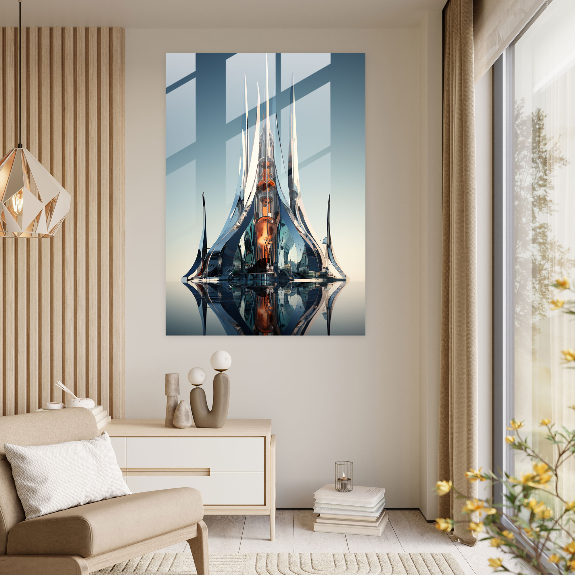 Futuristic Church Glass Print - Church, Metallic Sheen, Glass Print, Contemporary