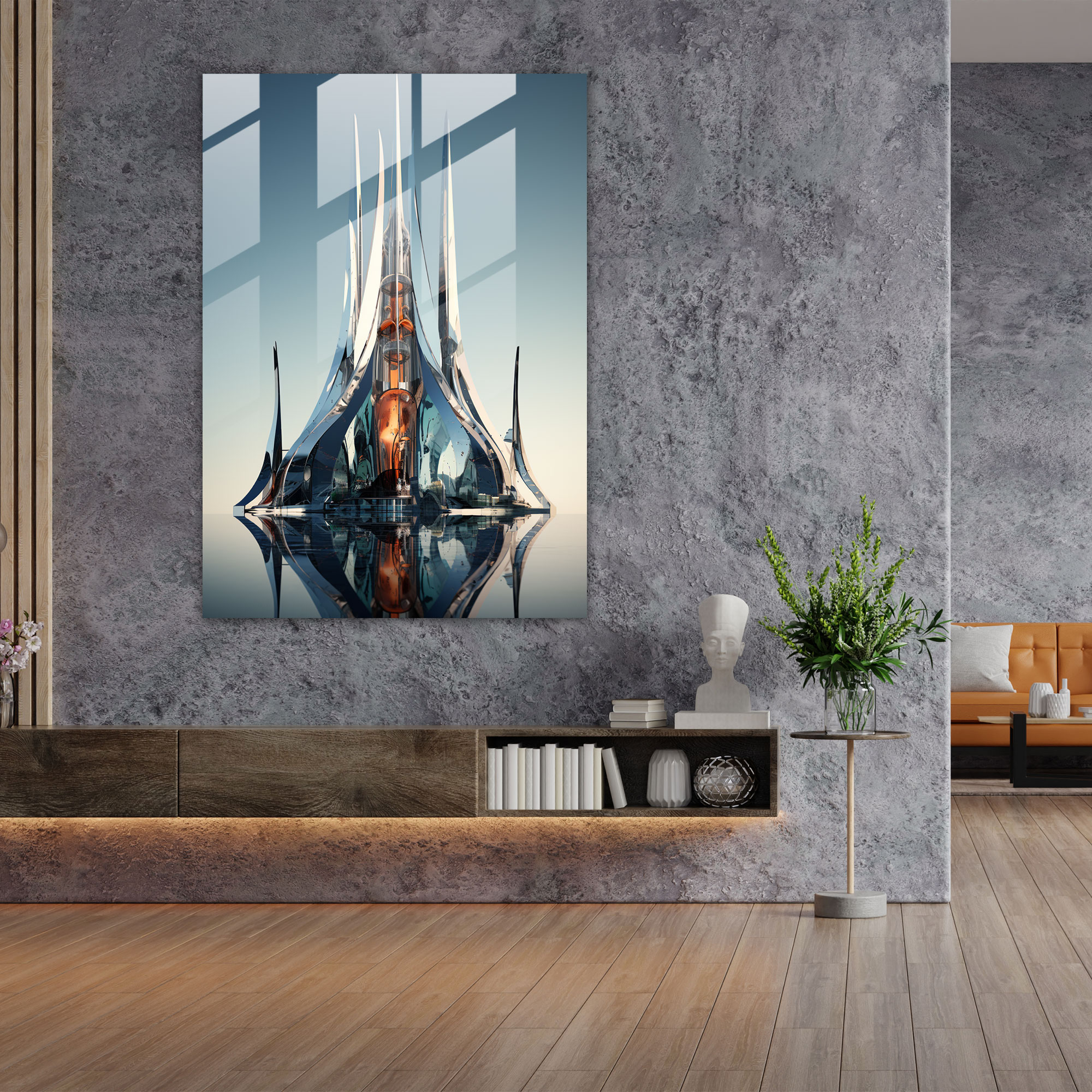 Futuristic Church Glass Print - Church, Metallic Sheen, Glass Print, Contemporary
