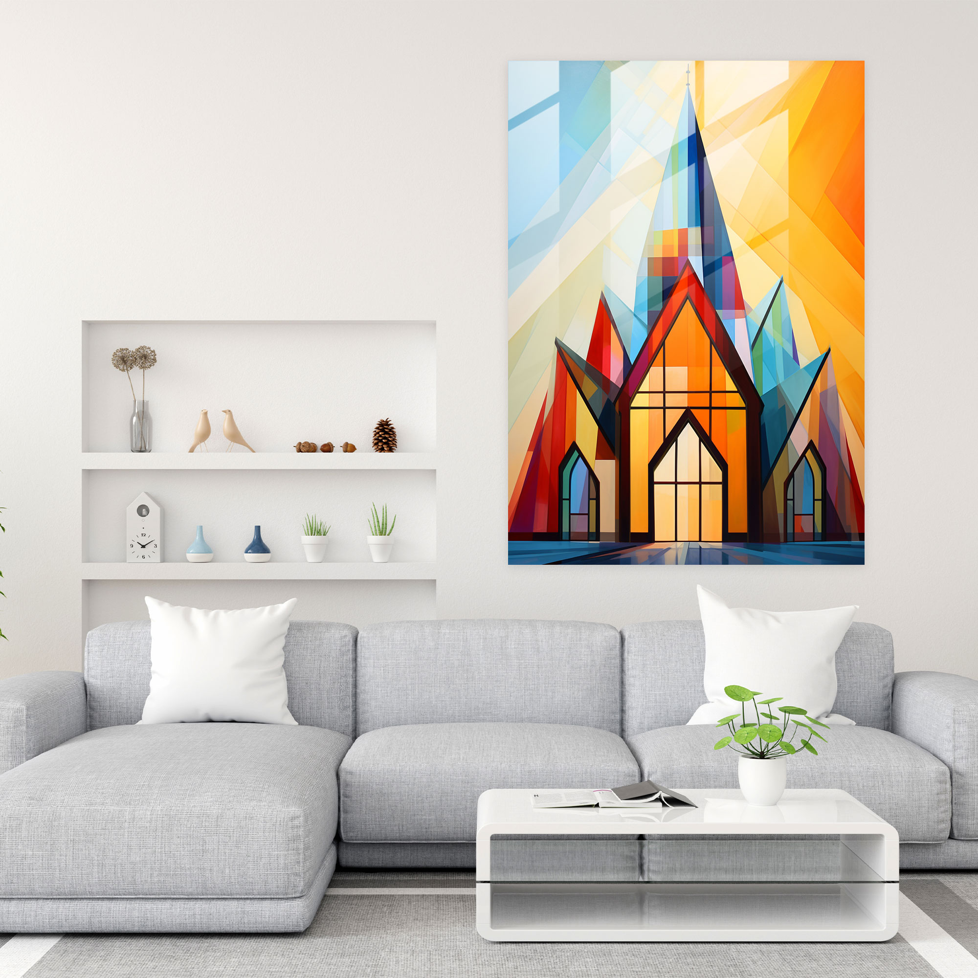 Geometric Church Glass Print - Church, Creativity, Geometric Art, Eye-Catching