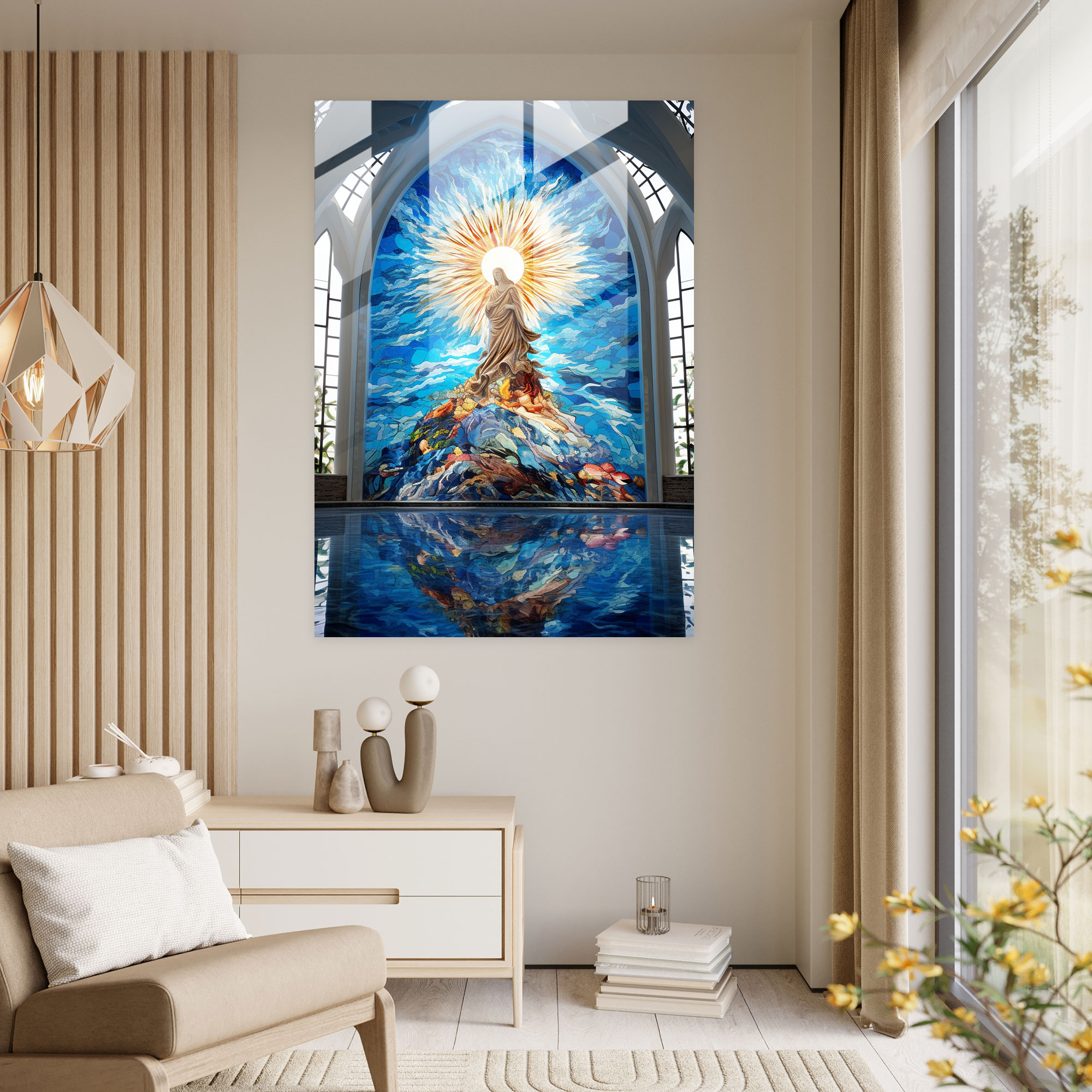 Mosaik Kilise Cam Tablosu - Kilise Zarafet Titizlikle Düzenlenmiş Duvar Dekorasyonu