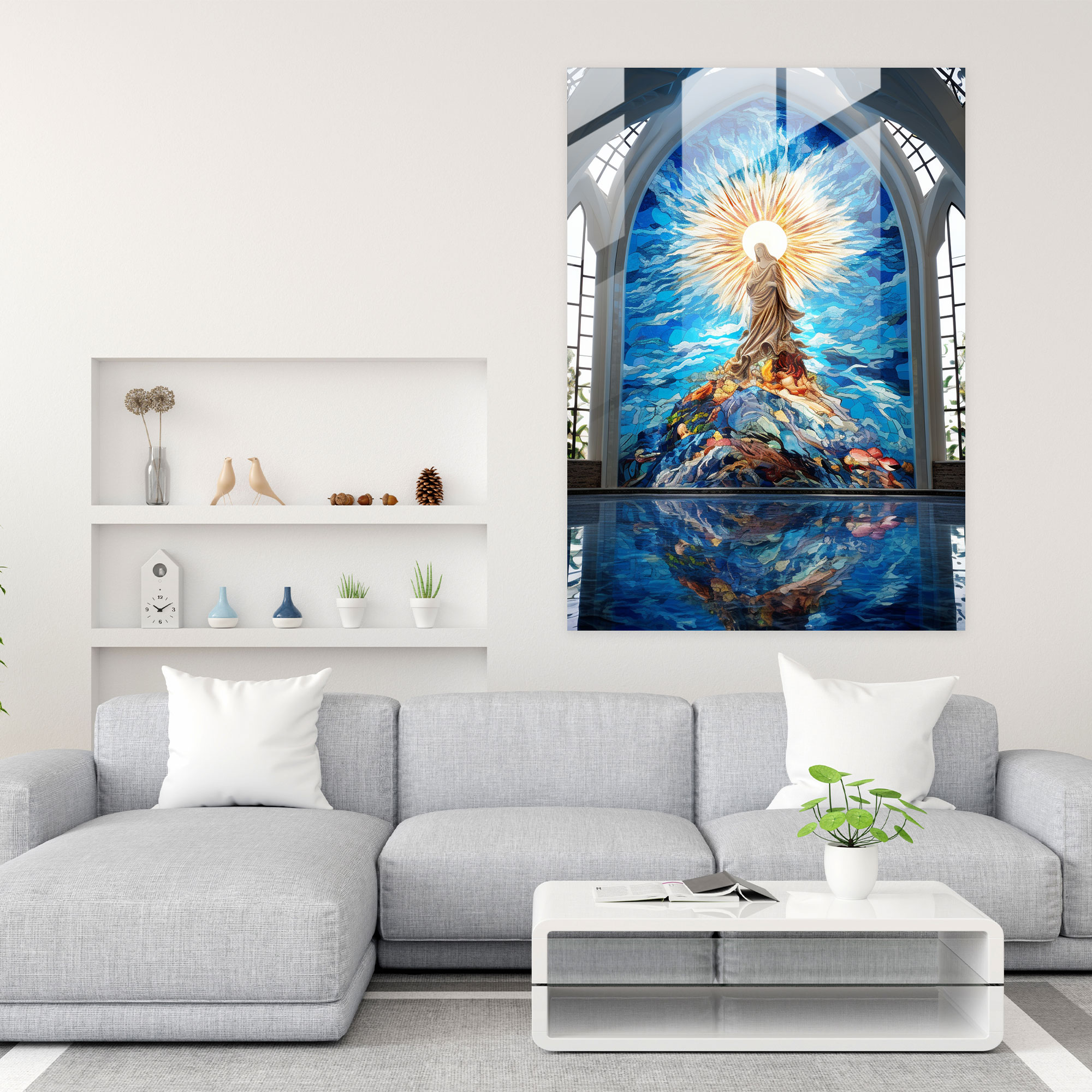 Mosaik Kilise Cam Tablosu - Kilise Zarafet Titizlikle Düzenlenmiş Duvar Dekorasyonu