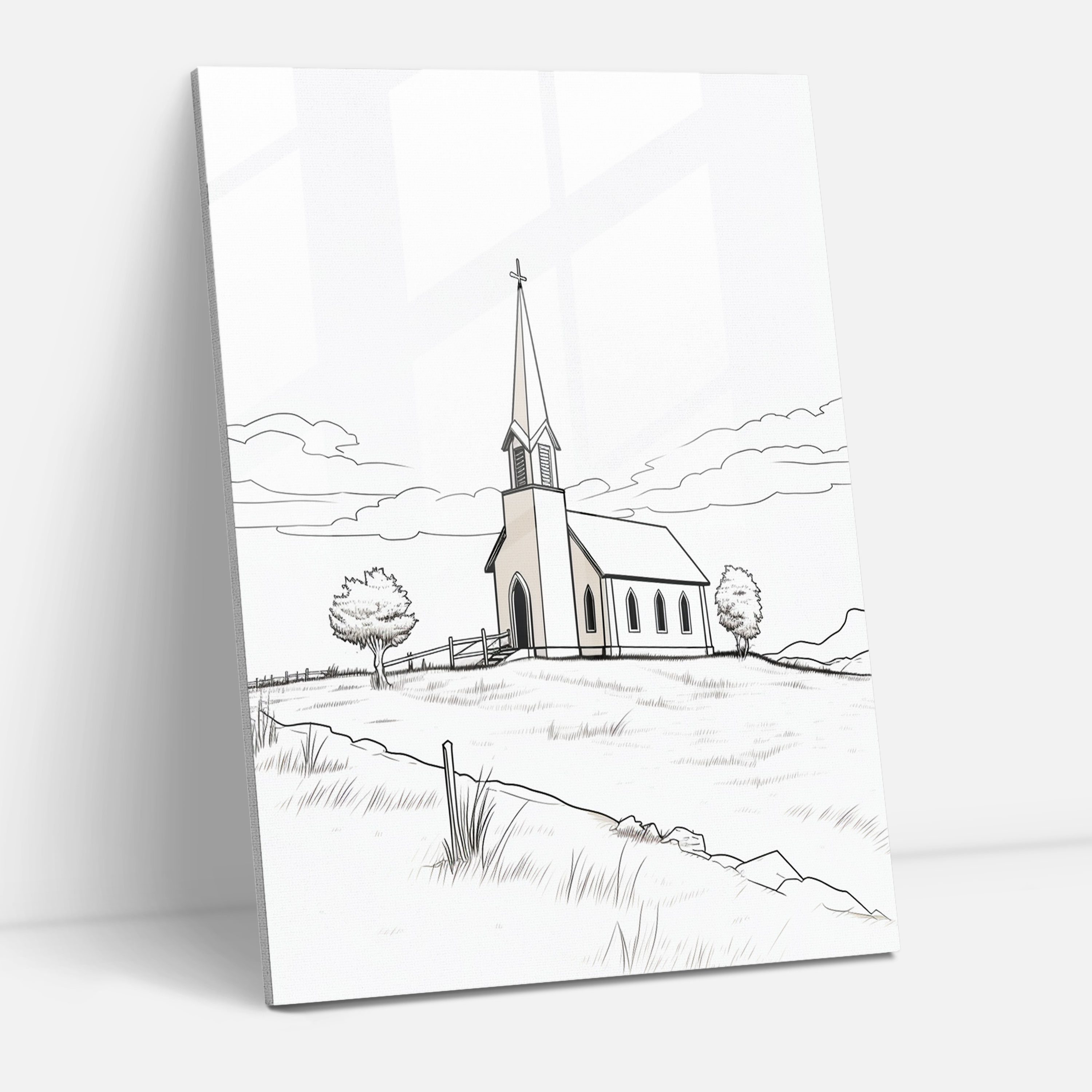 Kilise Tarlası Cam Tablo - Kilise Kilise Tarlası Temiz Çizgiler Duvar Dekorasyonu