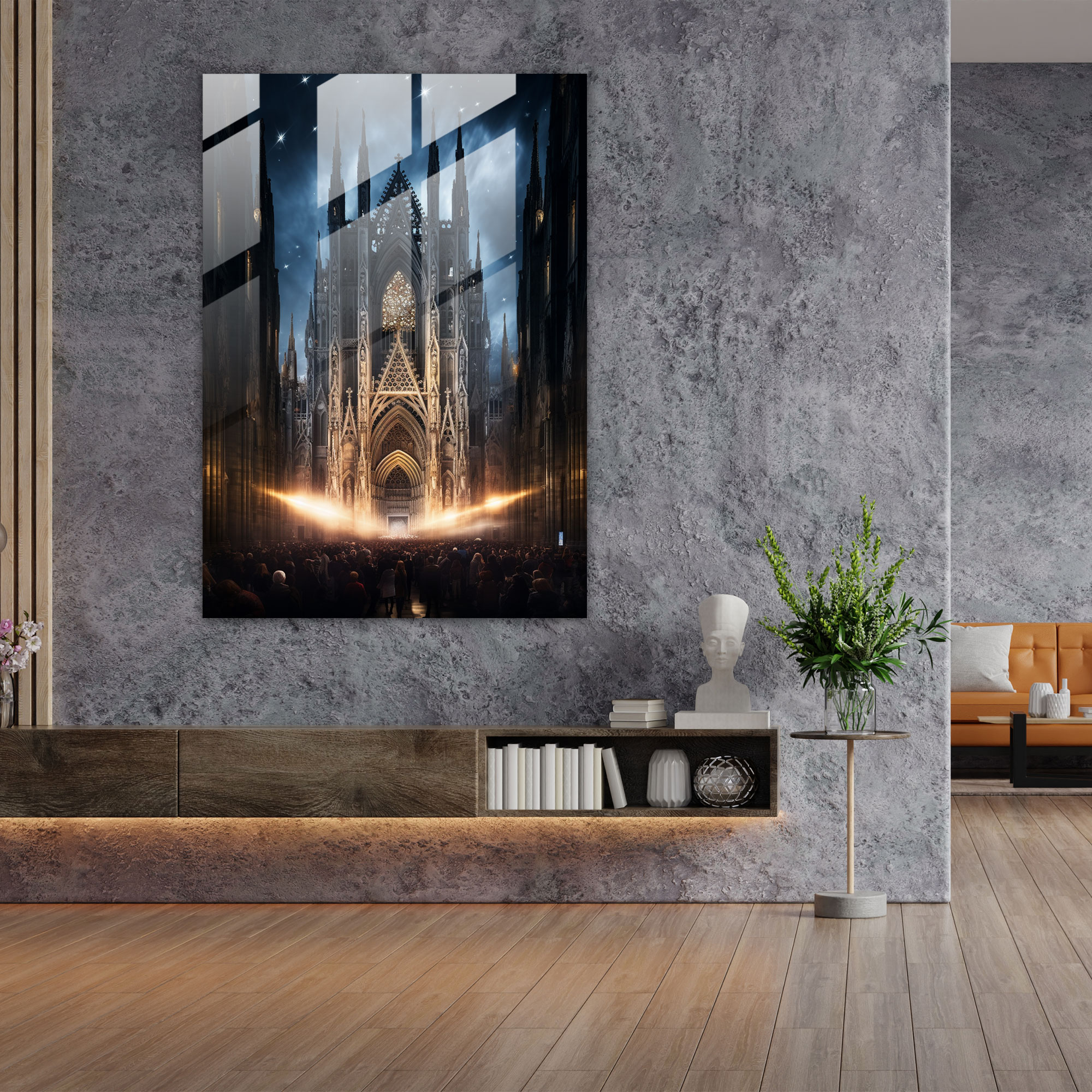 Katedral Hava Manzaralı Cam Tablo Sanatı - Kilise Modern Sanat Zarafet Hava Manzarası