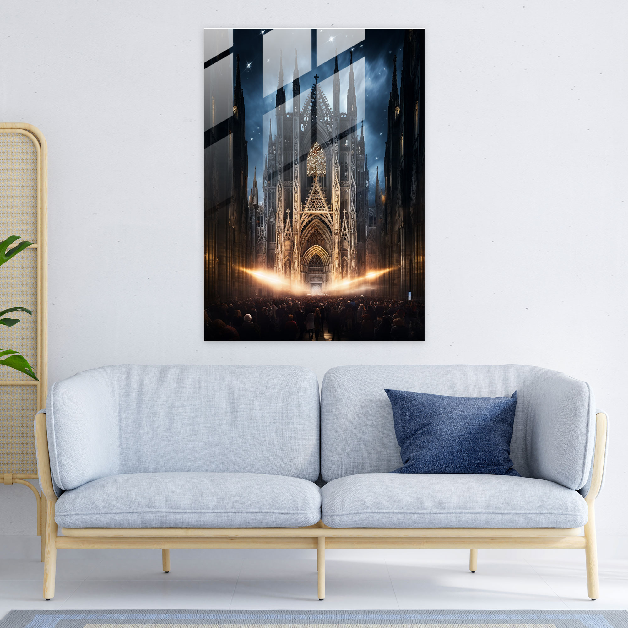 Katedral Hava Manzaralı Cam Tablo Sanatı - Kilise Modern Sanat Zarafet Hava Manzarası
