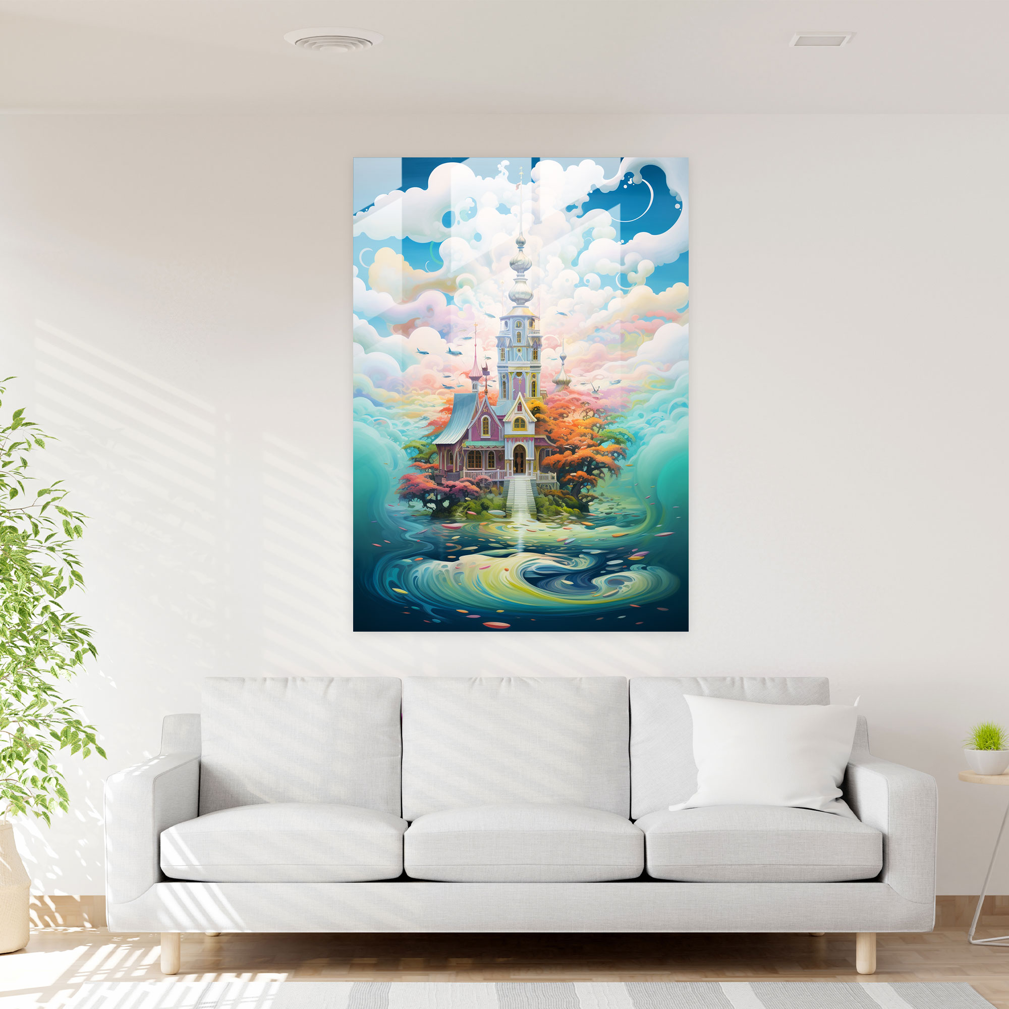 Floating Church Glass Print - Church, Wonder, Surreal Artwork, Home Decoration