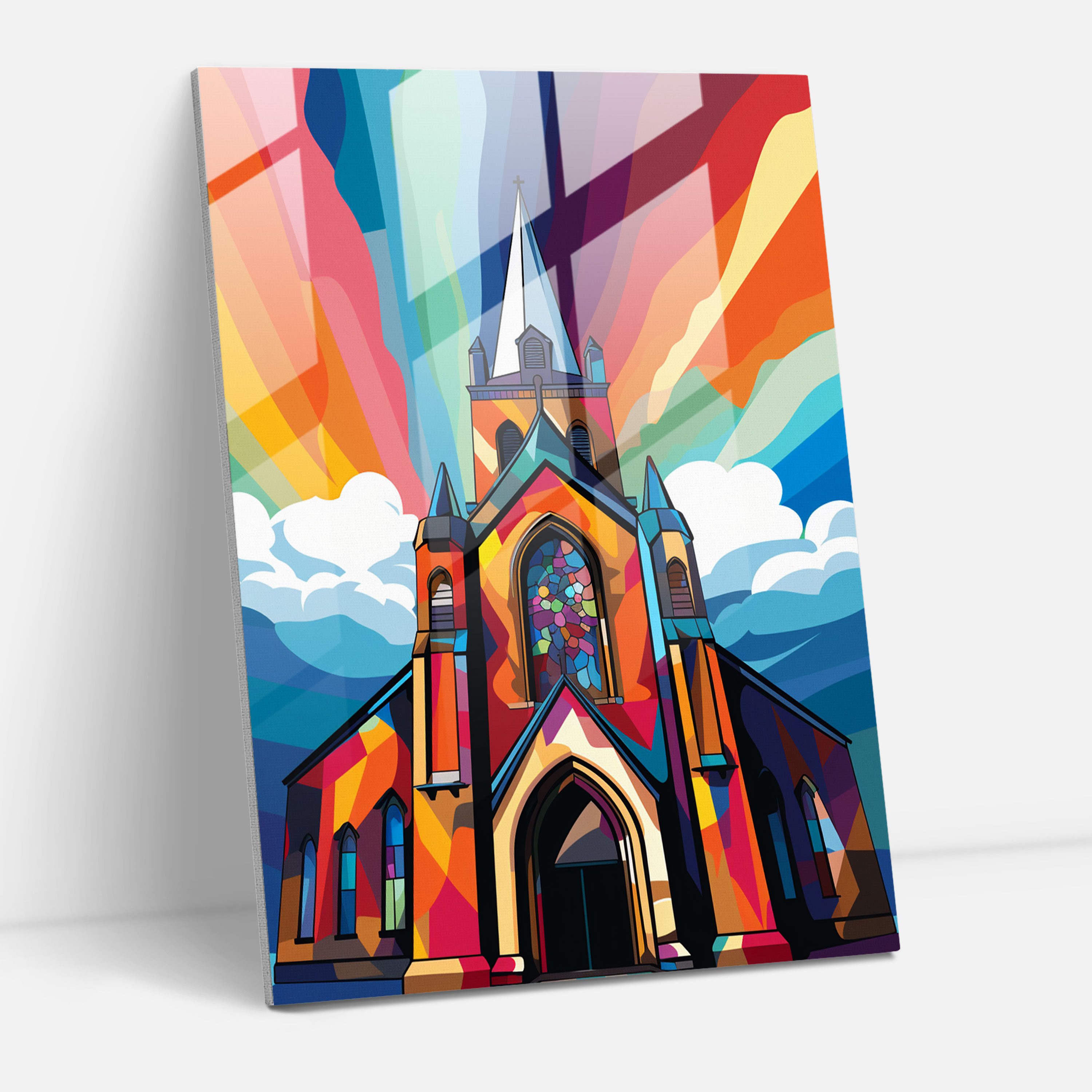 Pop Art Church Glass Wall Art - Church, Modern Art, Bold Colors, Glass Print